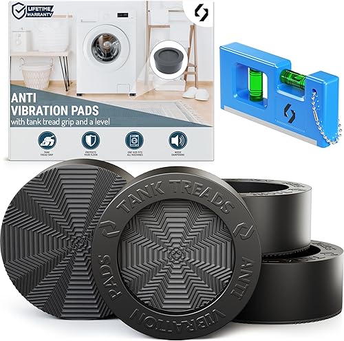Almohadillas antivibración para lavadora  4 almohadillas XL con agarre de banda de rodadura de tanque + nivel  Pedestales de lavadora y secadora se