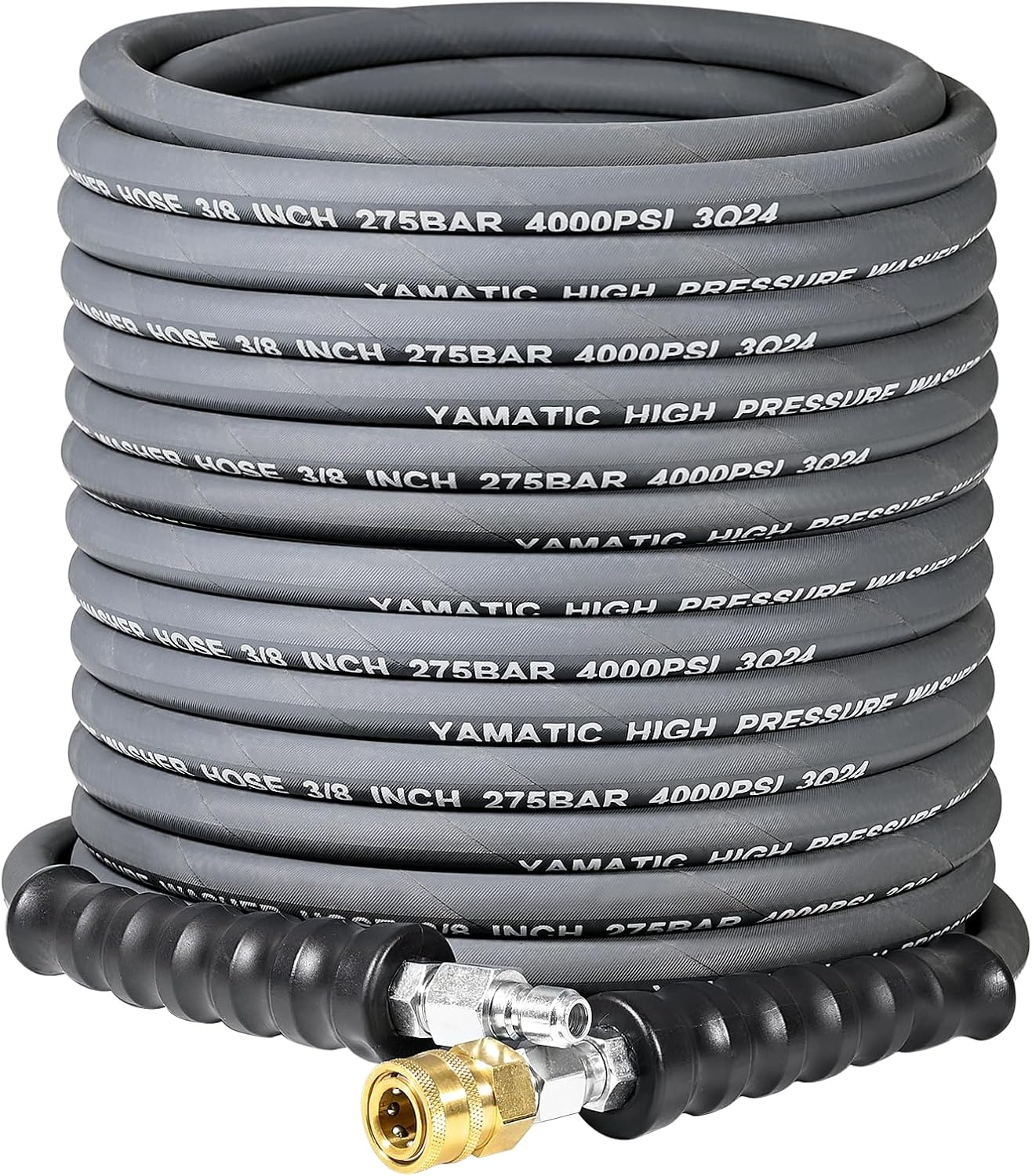 YAMATIC 4000 PSI Pressure Washer Hose 50FT x 3/8", Swivel Quick Connector – Steel Wire Braided, Kink-Free & Non-Marking Rubber Jacket