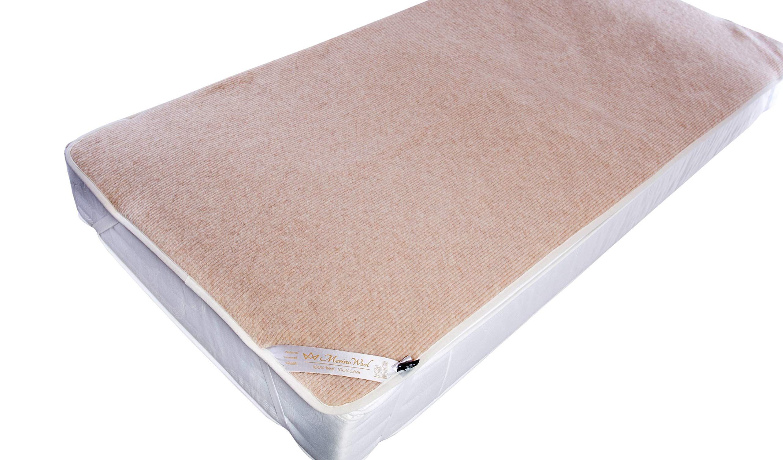 Merino Wool PERunder Beddengoed, natuurlijk beddengoed wollen matras topper fleece laken natuurproduct, wollen onderdeken hoekriemen (140 x 200 cm