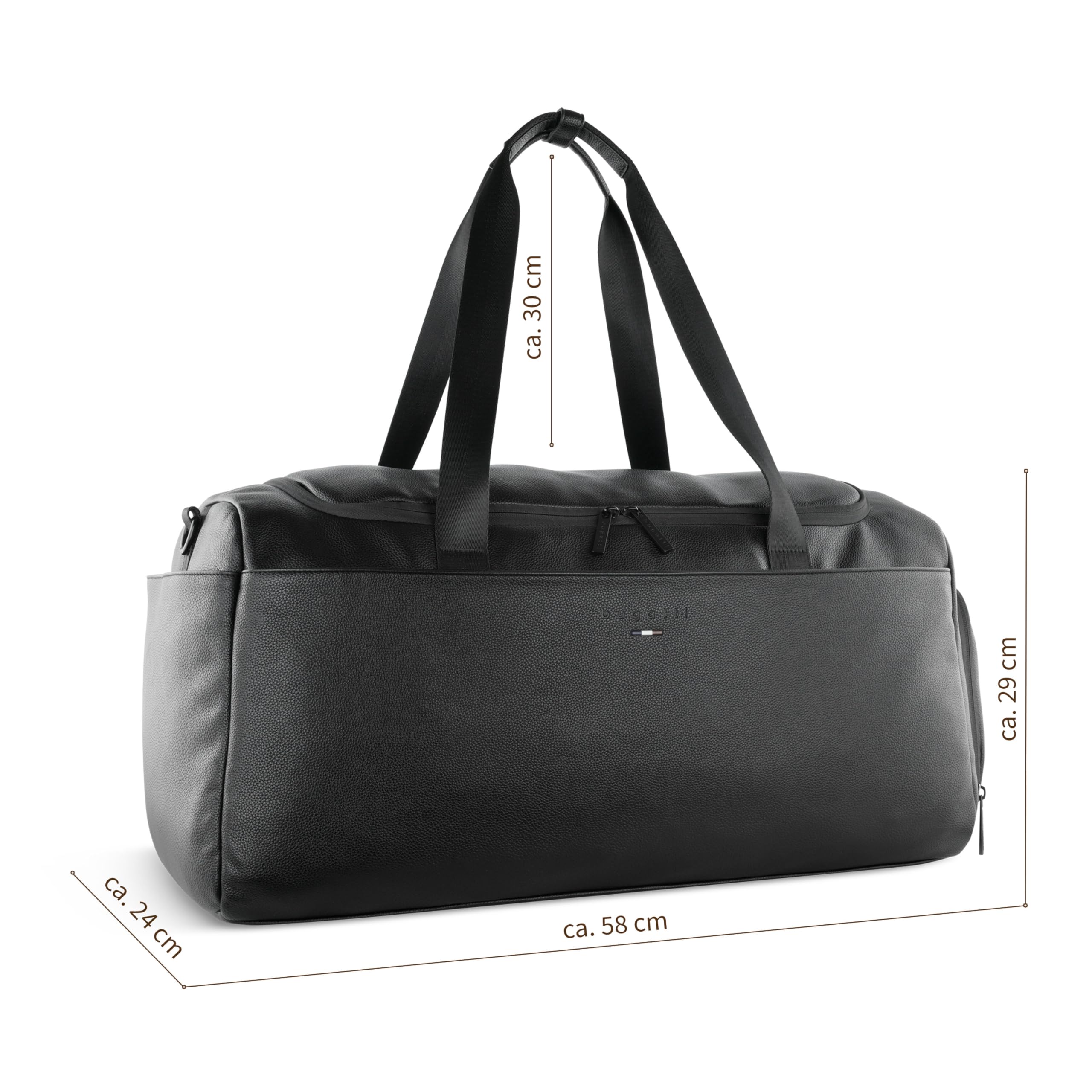 bugatti Rico Reisetasche aus Kunstleder mit extra Schuhfach, Weekender mit ca. 40L, schwarz