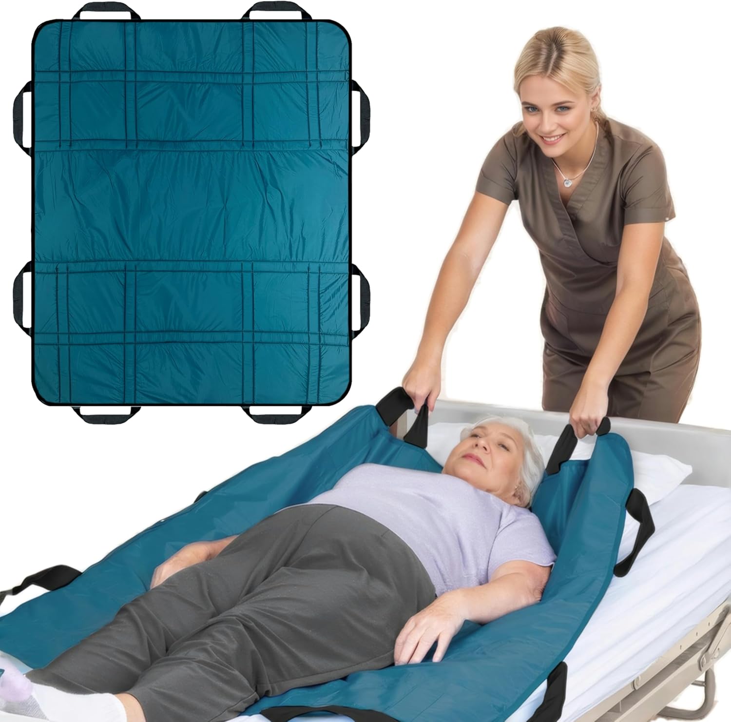 Upgraded 3-layer Bed Pad with Handles (48 x 40) Ocean Teal