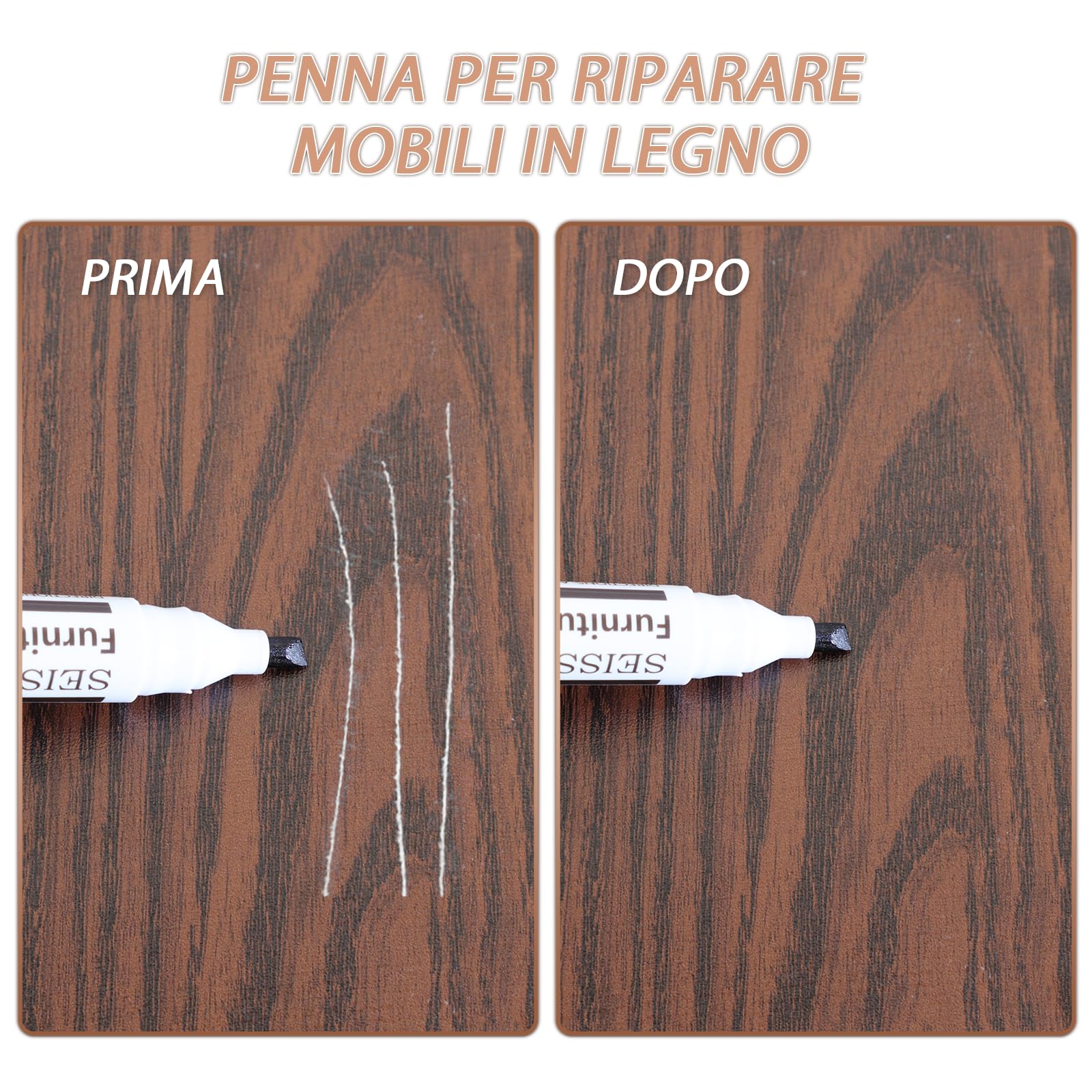 SEISSO Kit di Riparazione per Mobili in Legno, Kit da 12 Pennarelli Ritocco Legno, per Macchie, Graffi, Pavimenti, Tavoli, Scrivanie, Falegnami, Lettini
