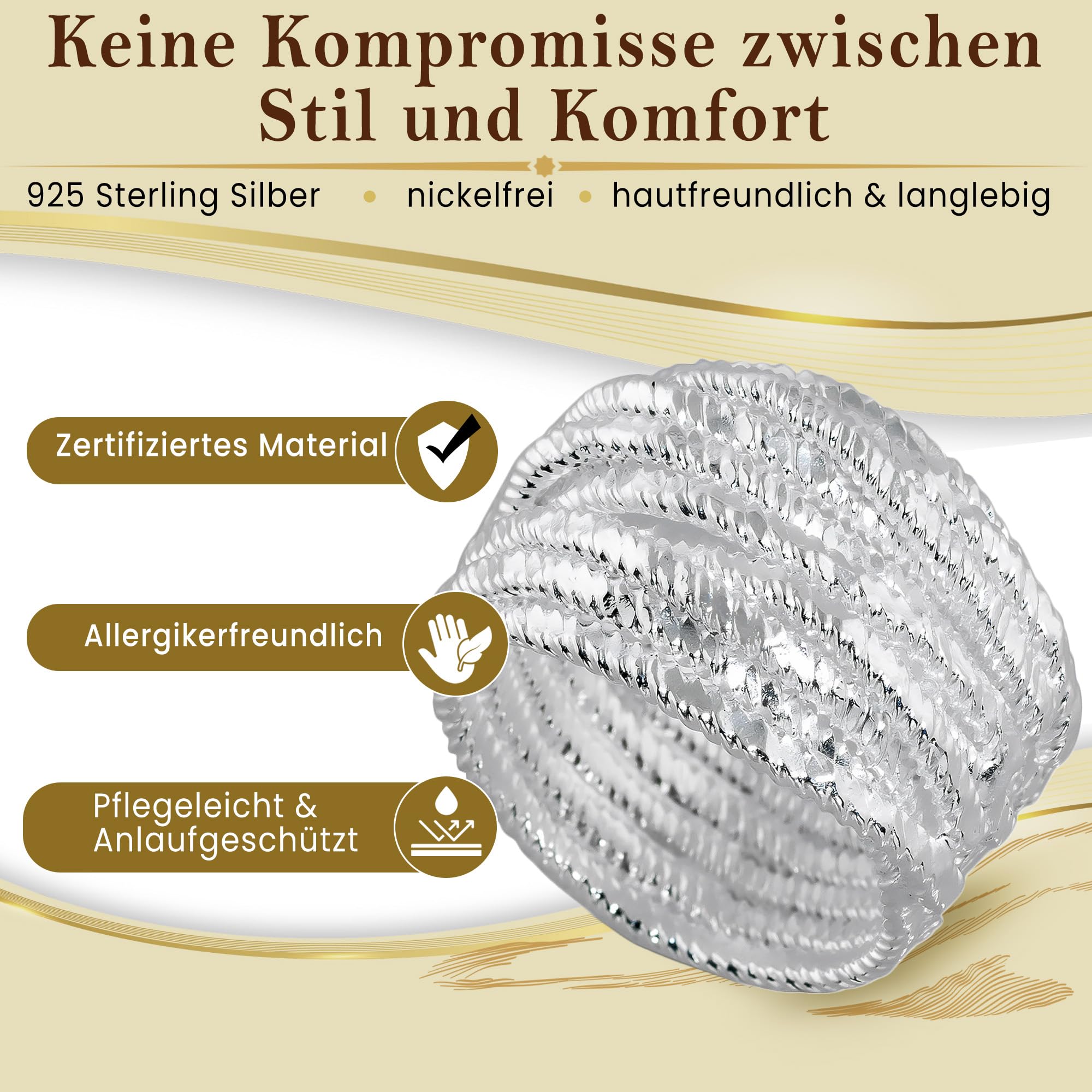 Cassini Wickelring 925 Sterling Silber – Massiver, breiter Damenring in Größe 52-64 mit auffälligem Design – Nickelfrei & antiallergisch – Hochwertiger Ring für Alltag & besondere Anlässe