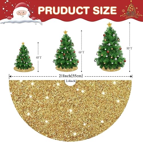 Miniatura 3 de PATYDEST Falda dorada para árbol de Navidad, lentejuelas de 21 pulgadas, faldas de terciopelo para árbol de Navidad con purpurina, cubierta base