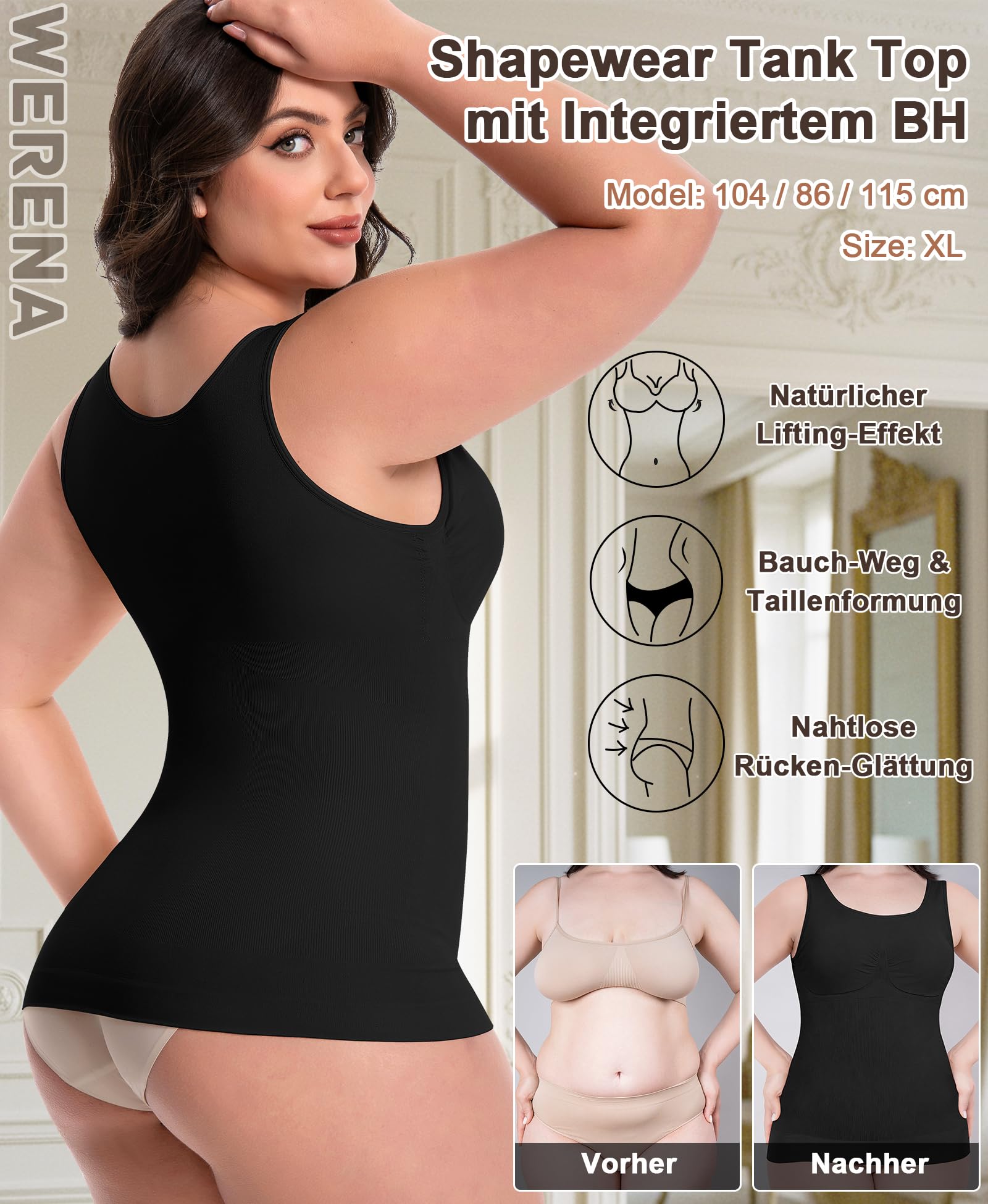 Werena Shape Unterhemd Damen Bauchweg – Shapewear Tank Top mit Integriertem BH, Nahtloses Figurformendes Trägertop Body Shaper, Shaping Kompressions Hemdchen Camisole