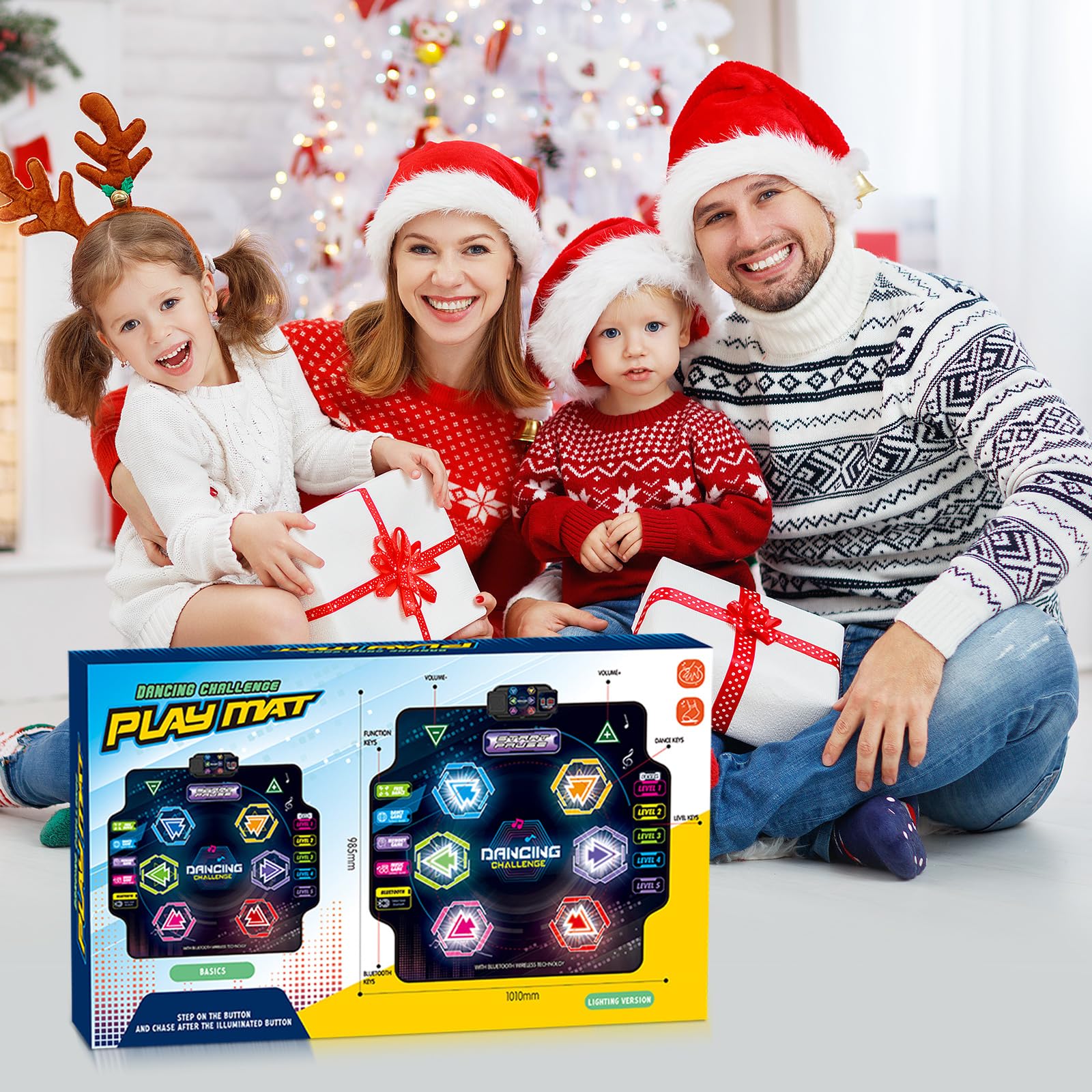 Tappetino da ballo per bambini da 3 a 12 anni, con 8 luci LED luminose e custodia a batteria LED ad acqua corrente, 5 modalità e 5 livelli difficoltà, regalo di compleanno per ragazze e ragazzi da 3 a