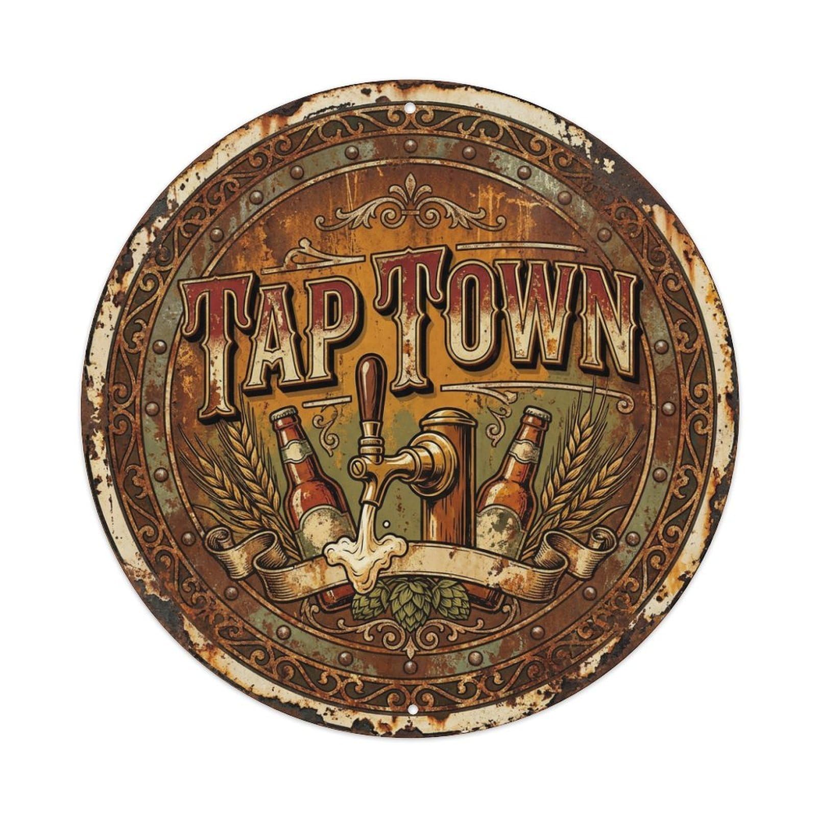 Fyrn Style Metal Tin Sign Vintage Beer Breweriana Tap Town Retro Bar For Pub