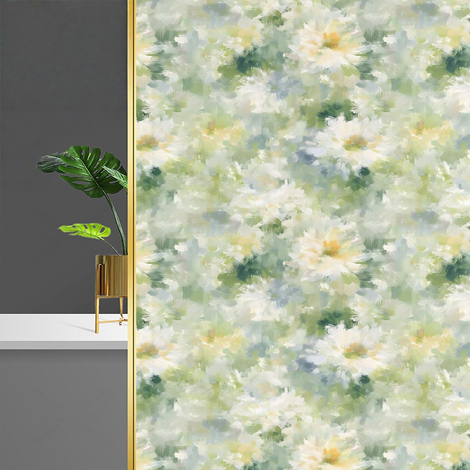 Floral Window Stickers Decorative Frosted Window Privacy Film Static Cling For Privacy Protection UV Blocking Waterproof Ideal For Bathroom & Kitchen Glass Doors And Windows(40x150cm)