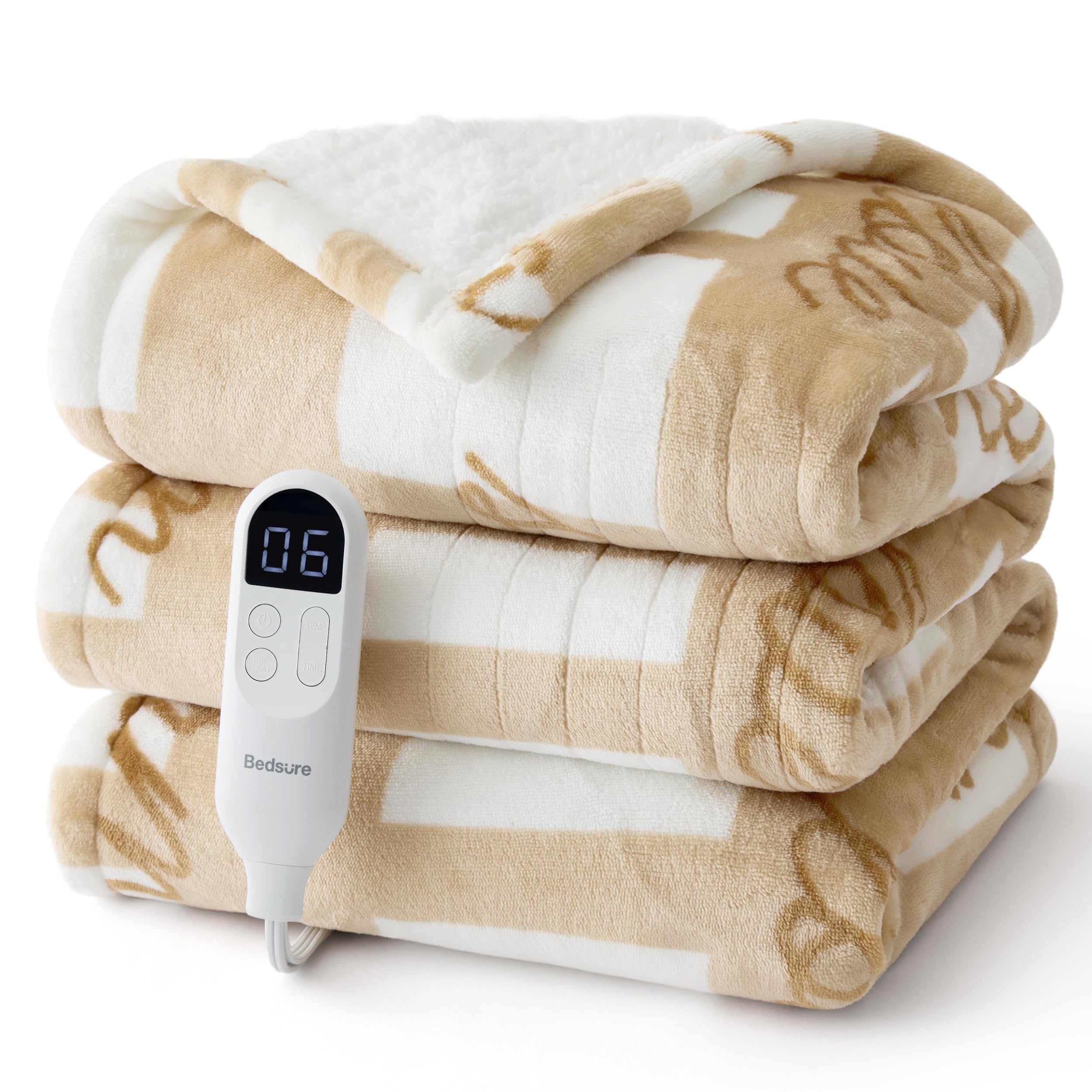 Bedsure Healing Electric Blanket Twin, Warm Flannel Sherpa Heated Blanket