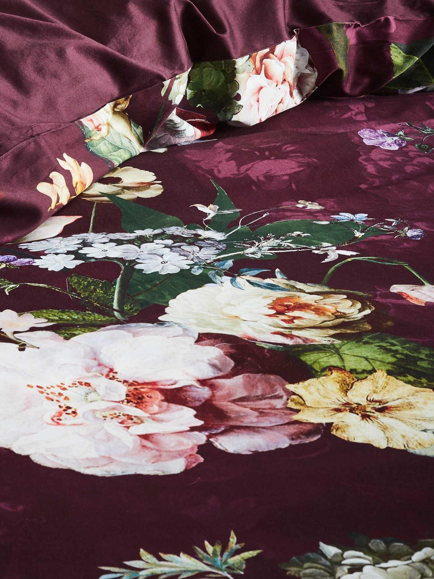 ESSENZA Bettwäsche Fleur Burgundy Satin Blumen Blüten Geblümt Wendedesign Baumwolle, Größe:135 cm x 200 cm