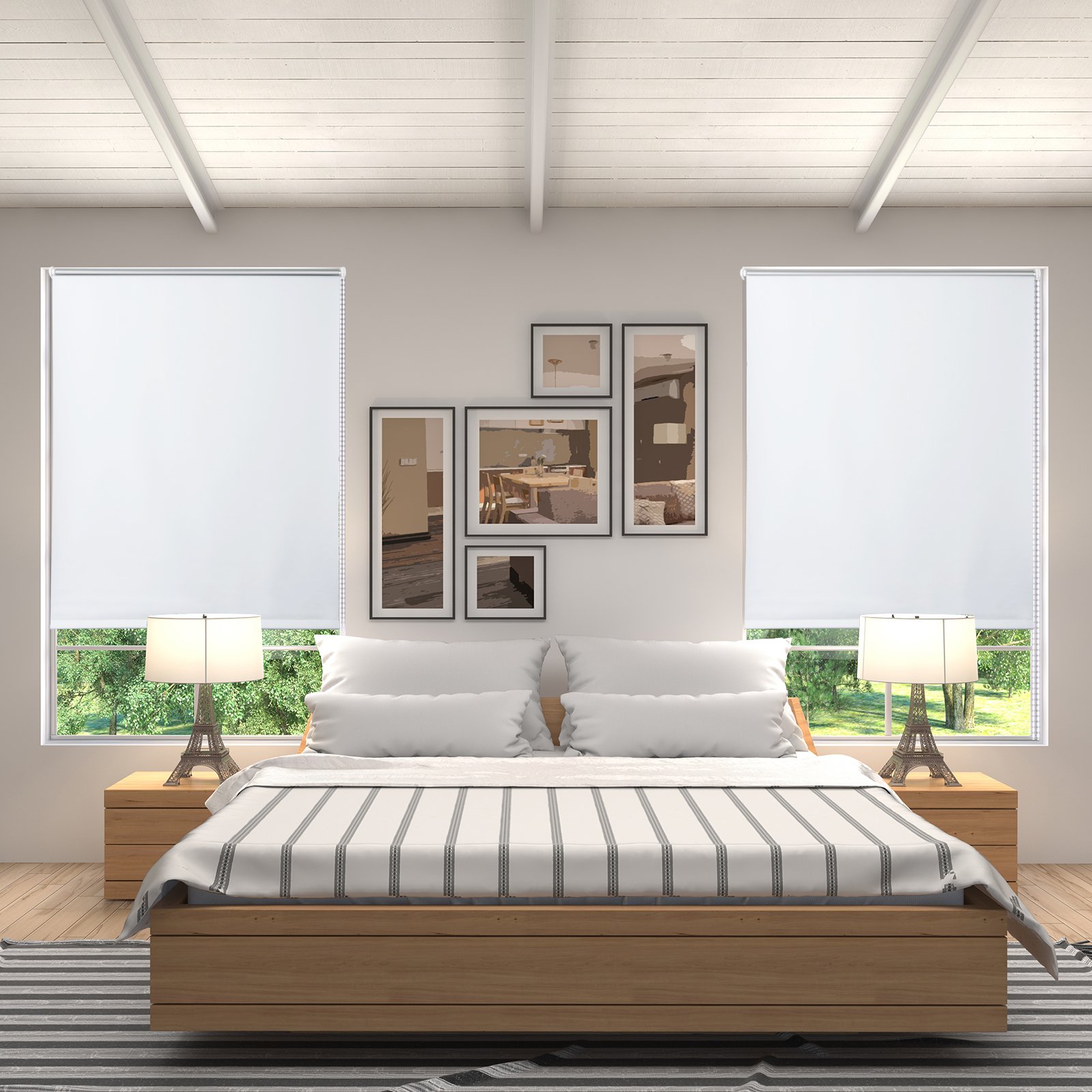 Laneetal Thermorollo Verdunklungsrollo Weiß 100x210cm - Klemmfix Ohne Bohren