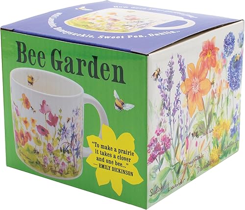 Miniatura 6 de The Unemployed Philosophers Guild Taza de café Bee Garden, cuenta con hermosas flores de acuarela y abejas zumbantes, viene en una divertida caja de