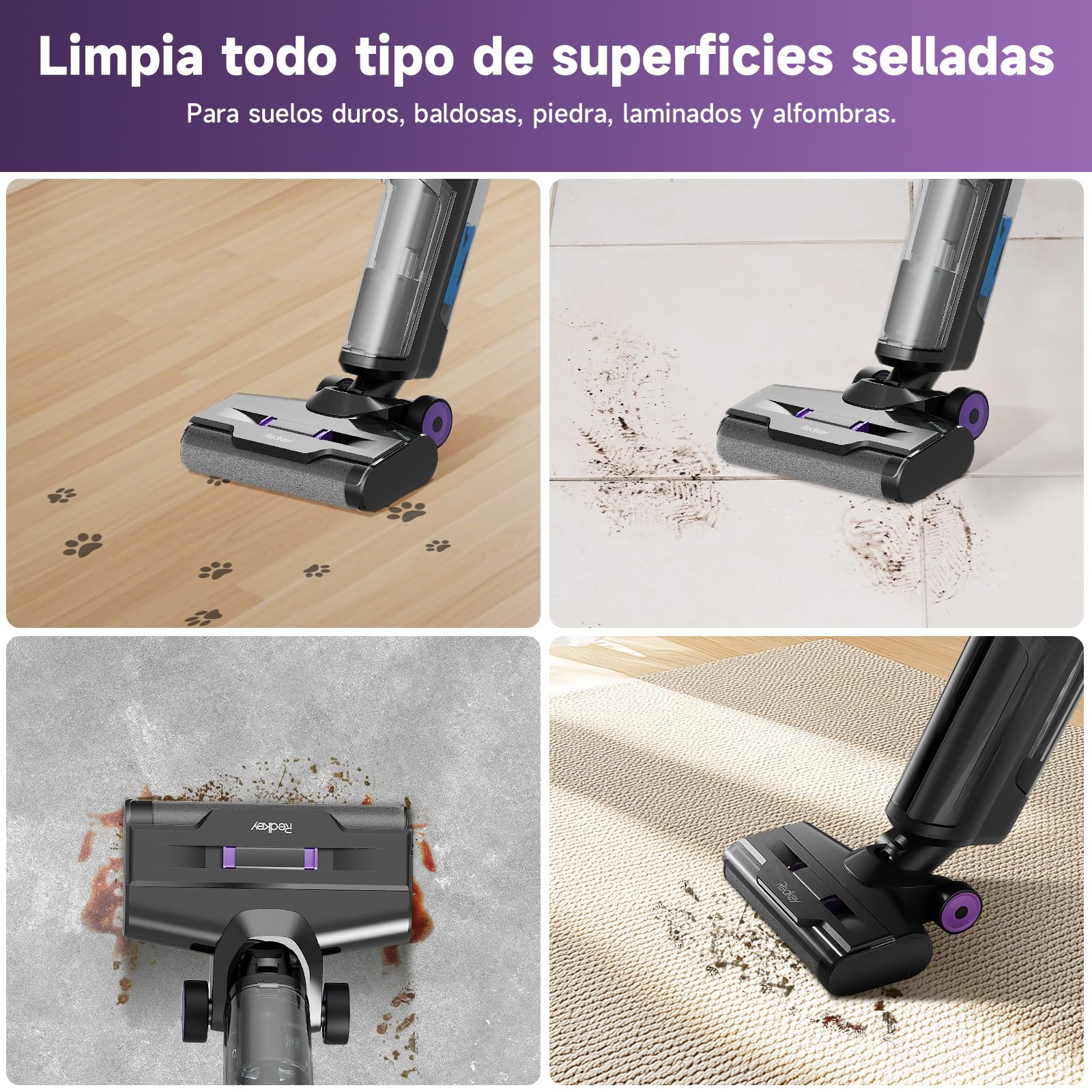 W15 Aspiradora Sin Cable Inteligente 3 en 1, Fregona Eléctrica con 45 Min de Autonomía, 65dB, Avance Automático, Limpieza de Bordes, Potente Succión para Pelo de Mascotas en Suelos Duros