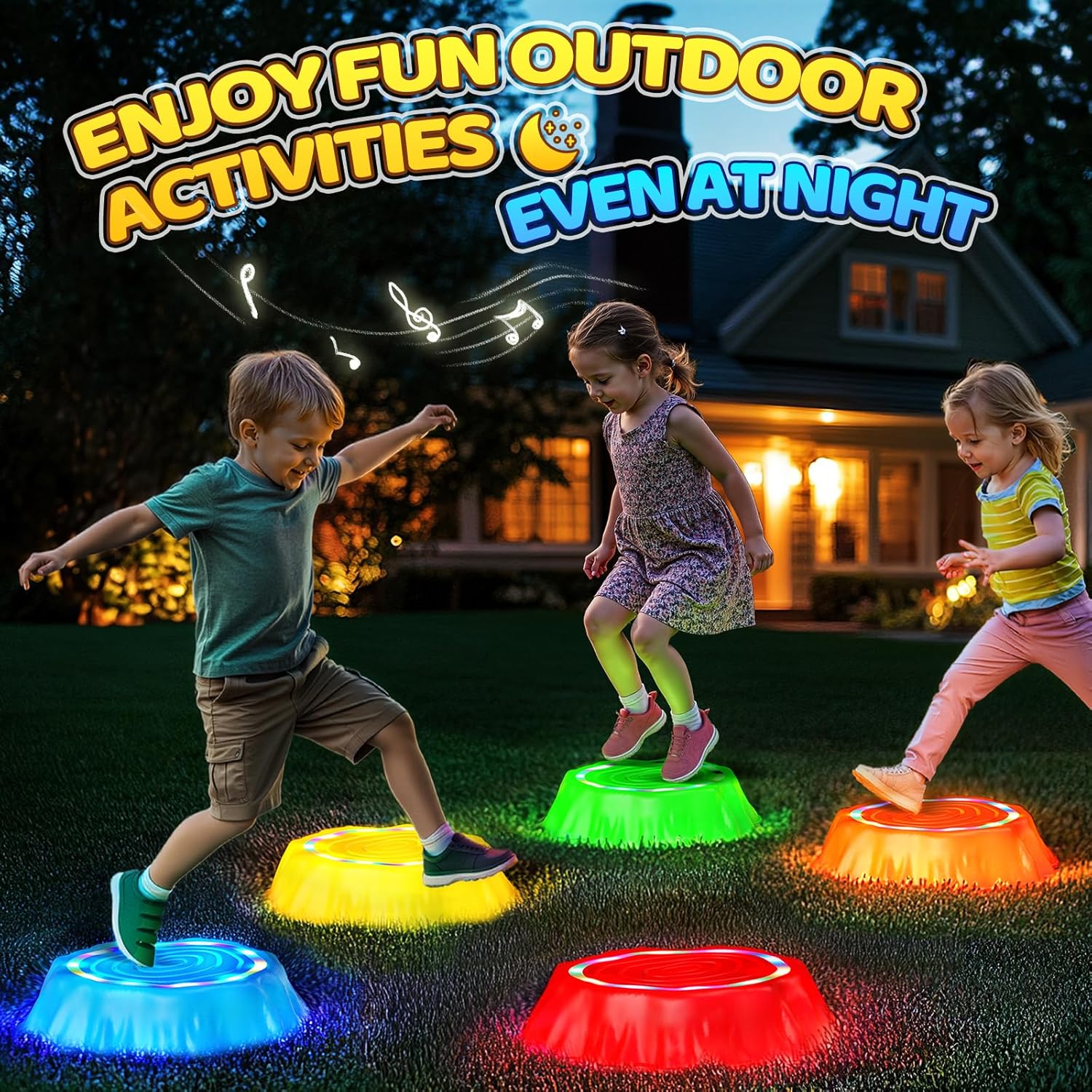 Flooyes Stepping Stones for Kids, 5PCS Light Up & Music Non-Slip Stepping Stones, Sensory Toys for Toddler Balance & Coordination Skills, Indoor & Outdoor Toys for Toddlers Ages 3-5