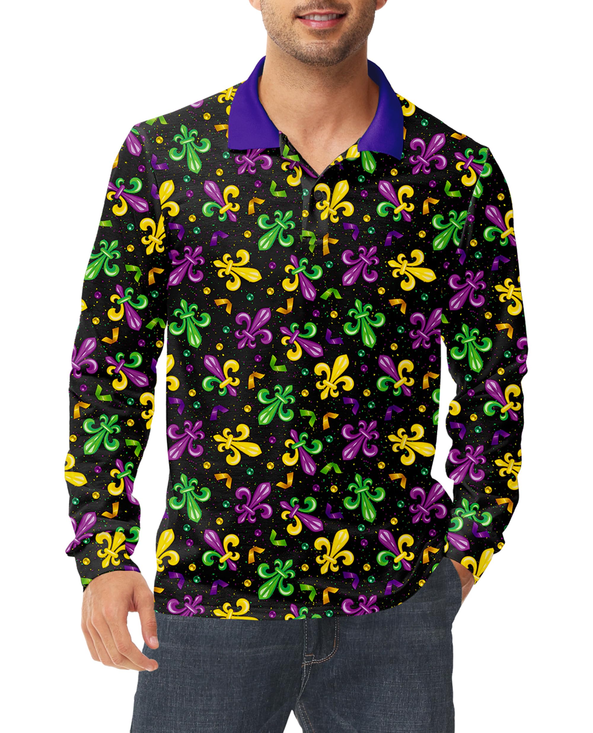 AOBUTE Mens Fat Tuesday Shirts Carnival Long Sleeve Top