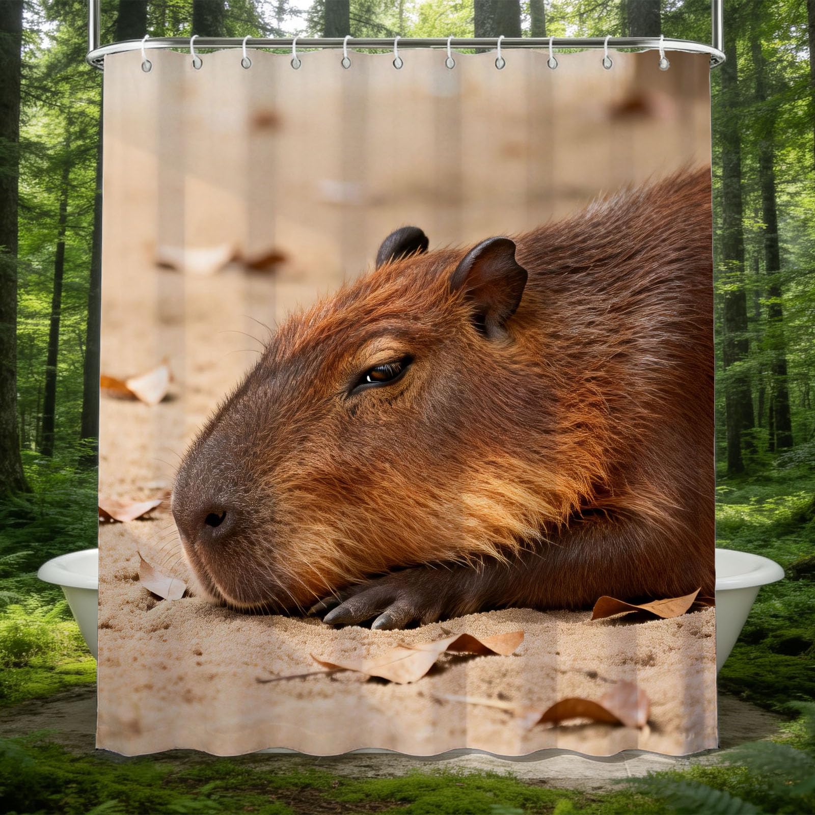 Hongduo 3D Capybara Shower Curtain for Stalls Bathtubs Animal Theme Bathroom Decor Shower Curtain Set Polyester Fabric Waterproof 180x200cm/71X79 Inch with Hooks