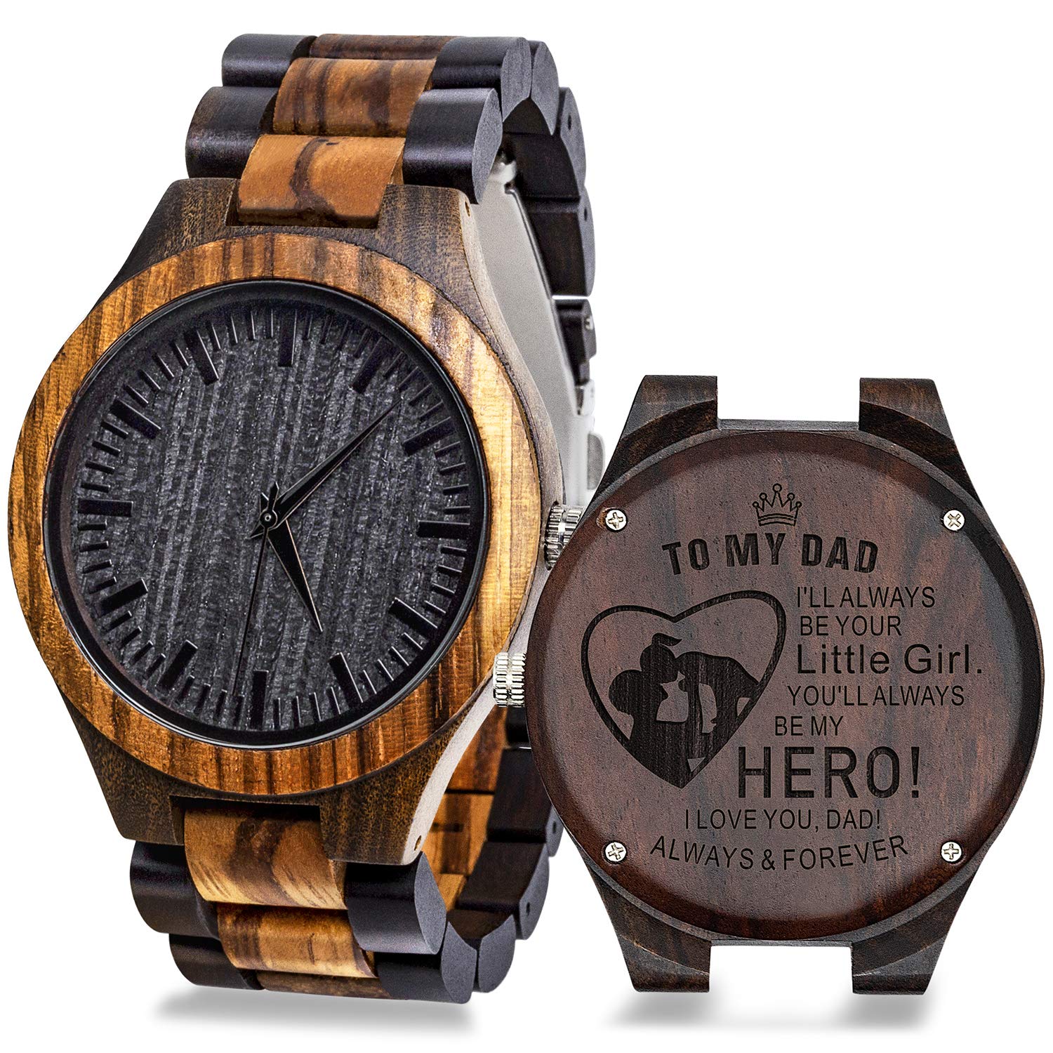 KOSTINGCustom Engraved Mens Vintage Analog Quartz Wooden Wrist Watches Handmade Casual Men Watch with Cowhide Leather Strap Personalized Gifts for Men Husband Boyfriend Birthday Christmas