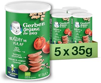 Gerber Organik Buğday ve Yulaflı Domates, Havuç ve Soğanlı Bebek Atıştırmalığı 35 g x 5