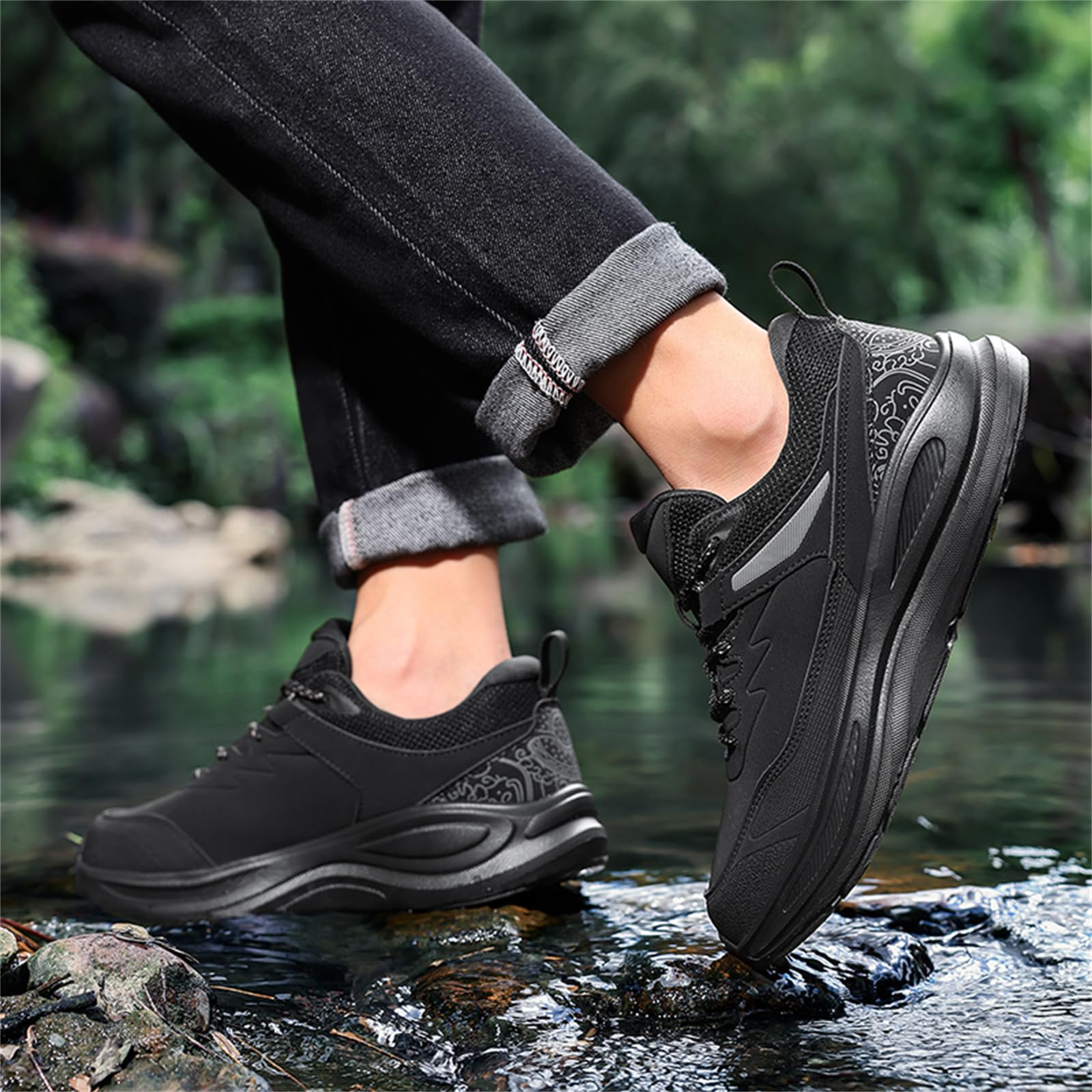 JiuQing Herren Chunky Wanderschuhe Leichte Low Rise Trail Running Camping Schuhe Für Outdoor Casual