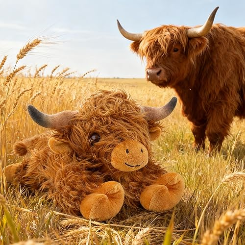 Miniatura 8 de JOD Peluche de vaca de las Highlands con peso de 4 libras, peluche gigante de 22 pulgadas, regalo de vaca de peluche, lindo peluche de ganado de las