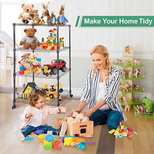 Miniatura 2 de Whitmor Estantería de 4 niveles ajustables con ruedas, capacidad de 400 libras por estante, máximo 1600 libras en total, 24 pulgadas de largo x 14