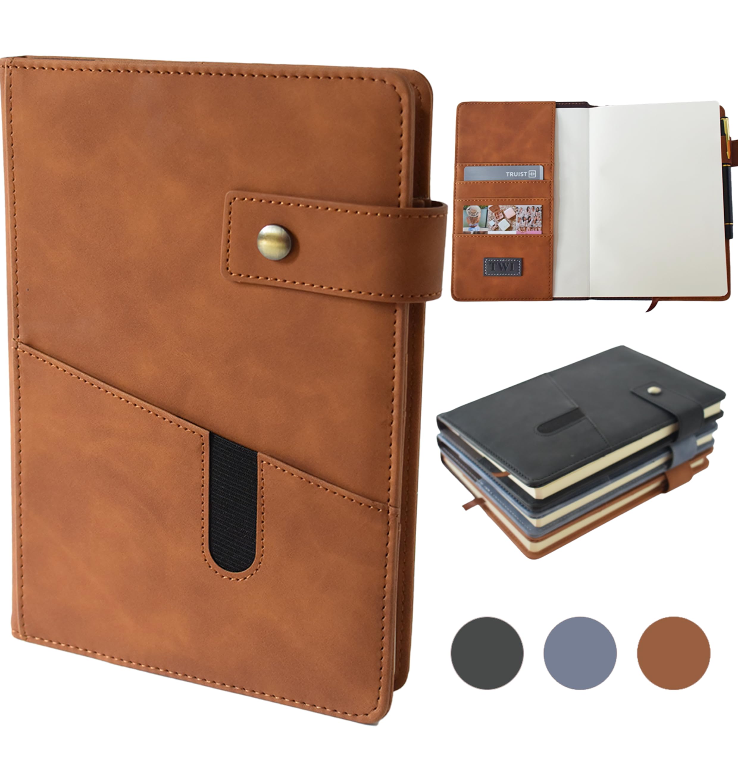 Personalized Leather Journal Refillable Journal Custom Notebook for Writing with Card Slots Lined Leather Bound A5 Daily Journal Executive Notebook Travel Diary Gift Idea Pen Loop (Tuscan Tan)