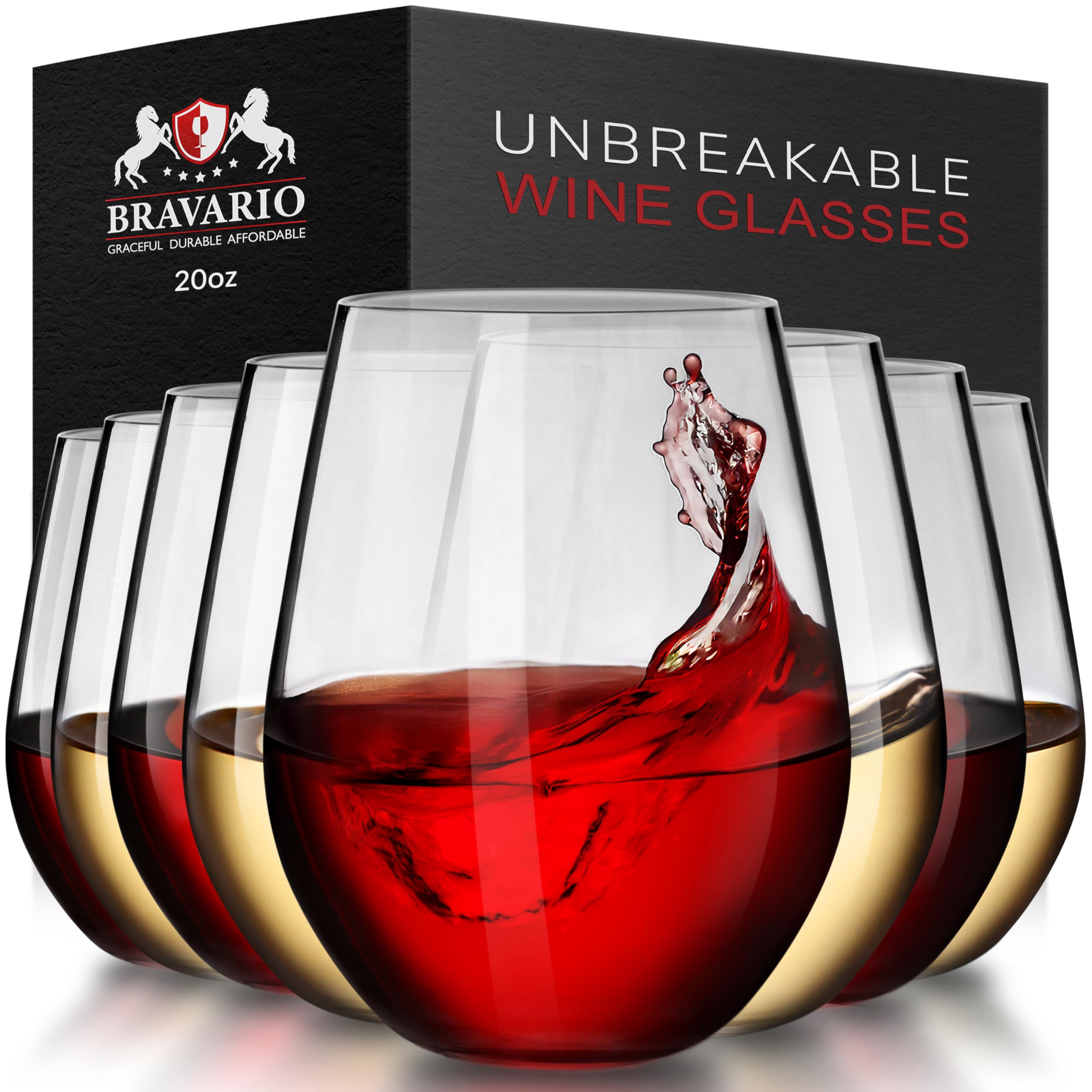 Unbreakable Stemless Plastic Wine Glasses | Shatterproof 100% Tritan | Dishwasher-Safe | BPA-free | Awesome for Outdoor | 20 oz, Set of 8