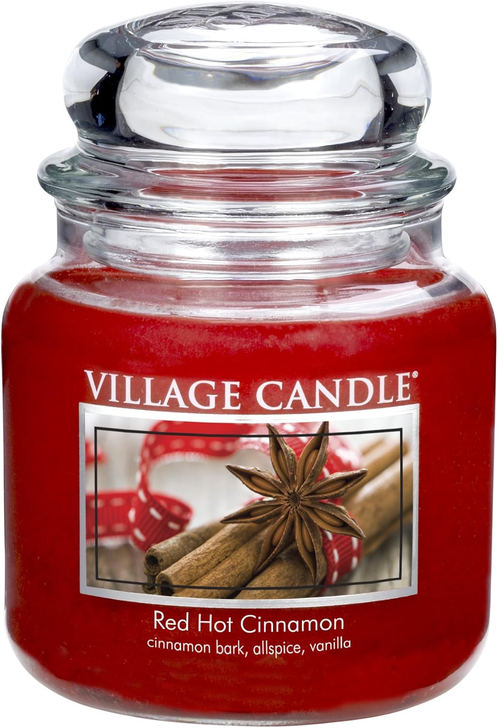 Village Candle Red Hot Cinnamon 16 oz Glass Jar Scented Candle, Medium