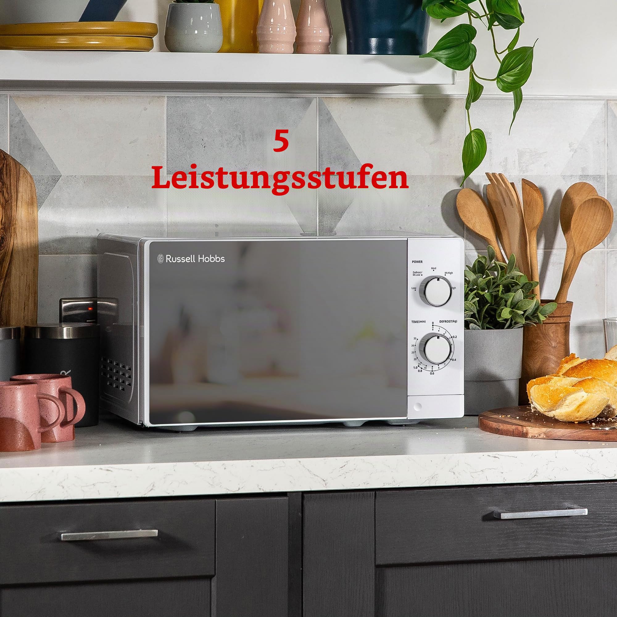 Russell Hobbs Hand-Mikrowelle 20 Liter 800 W, 5 Leistungsstufen, integrierter Timer und Auftaufunktion, leicht zu reinigen RHM2027