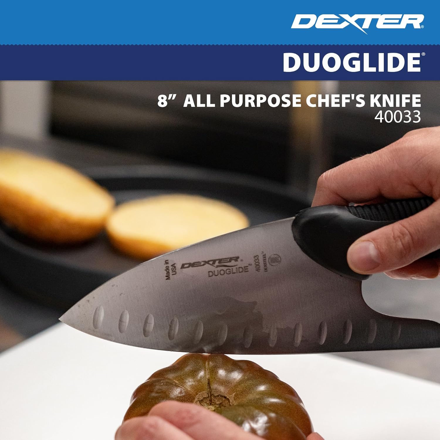 Dexter-Russell 8" DuoGlide All Purpose Chef's Knife | 40033 | Ergonomic Textured Handle for Comfort & Control | Sharp High-Carbon Stainless Steel Blade | Made in USA