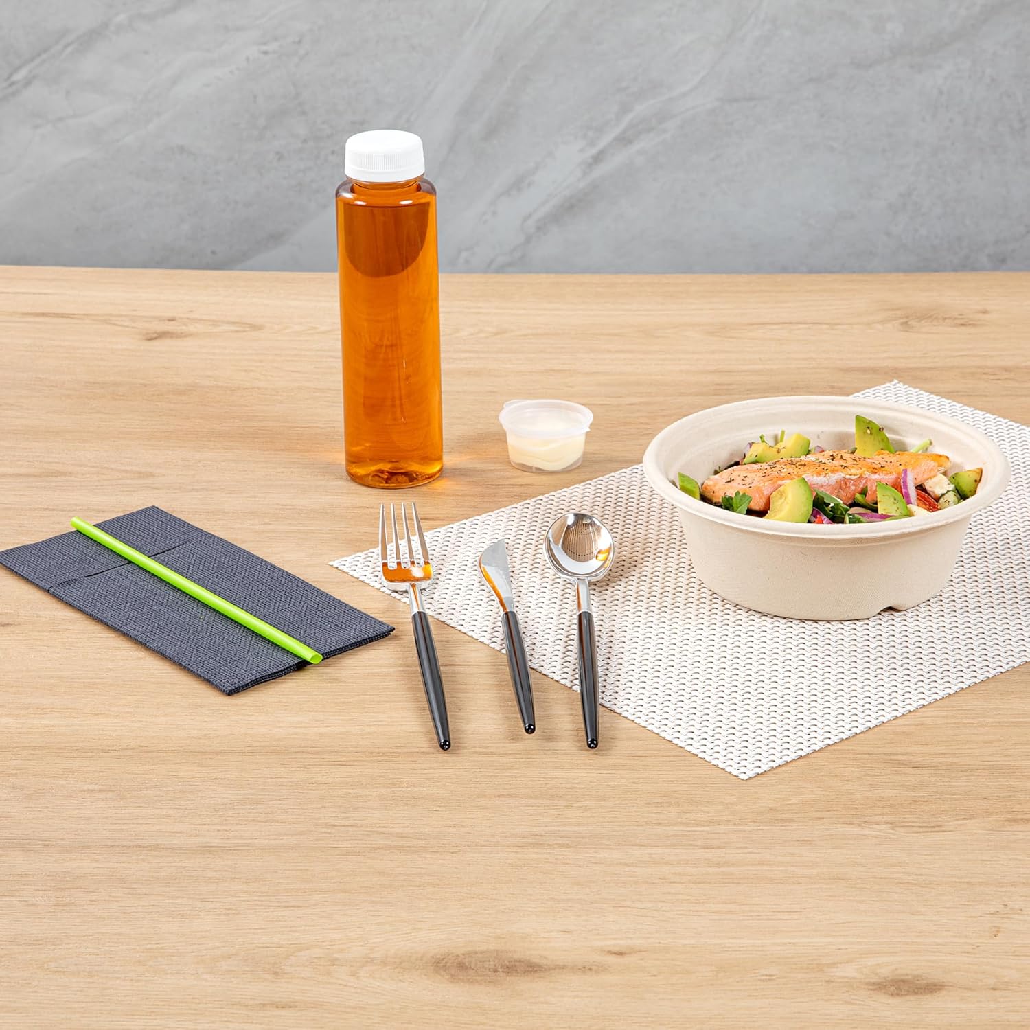 Restaurantware-Moderna 7.5 Inch Fancy Flatware, 60 Durable Plastic Flatware - With Black Handle, Heavy-duty, Silver Plastic Sustainable Cutlery, Easily Disposable Or Restaurants