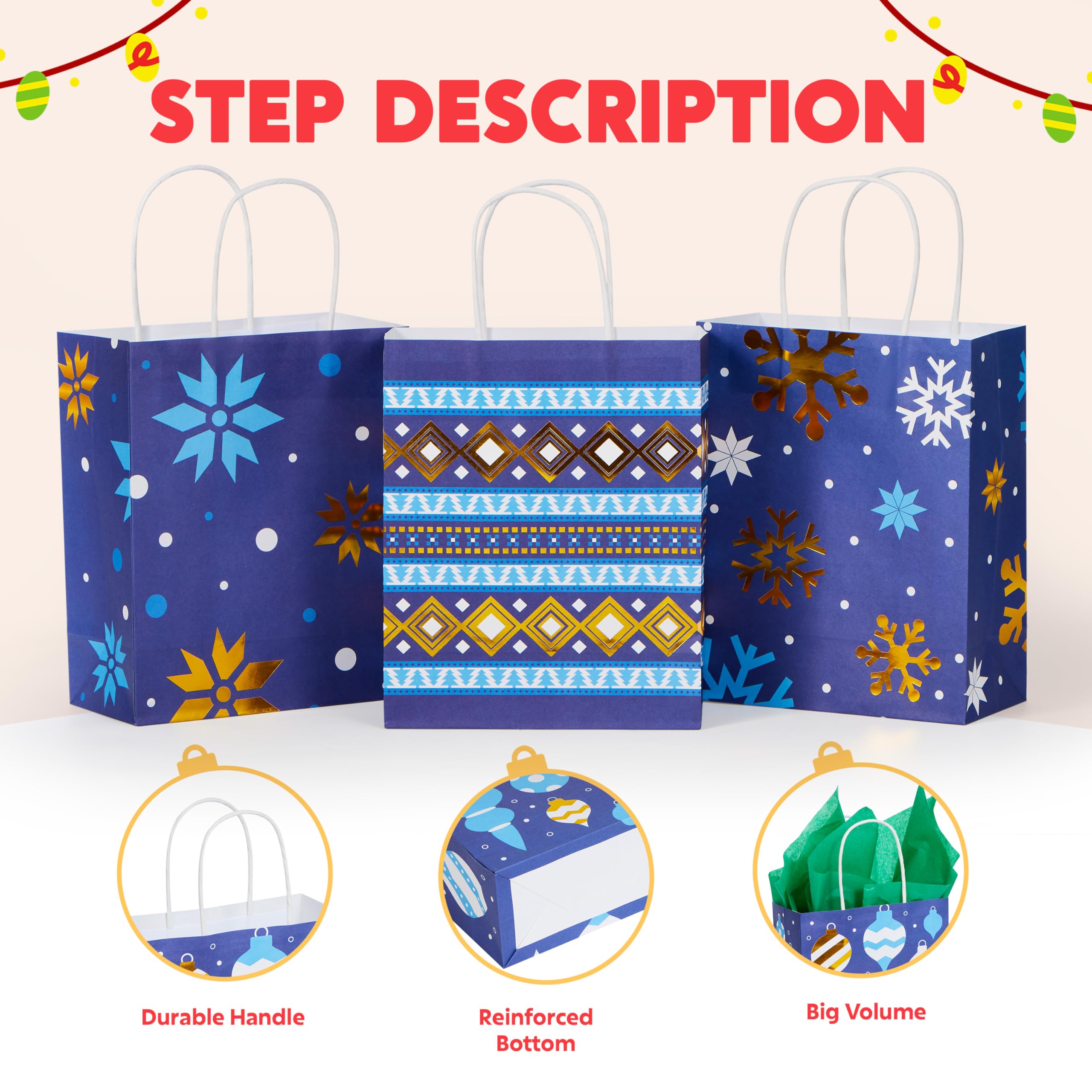 JOYIN 24 Stück Weihnachts-Geschenktüten aus Kraftpapier, für Klassenzimmer und Partygeschenke, Partygeschenke und Dekorationszubehör (blau, 22,9 x 18,9 x 8,3 cm)