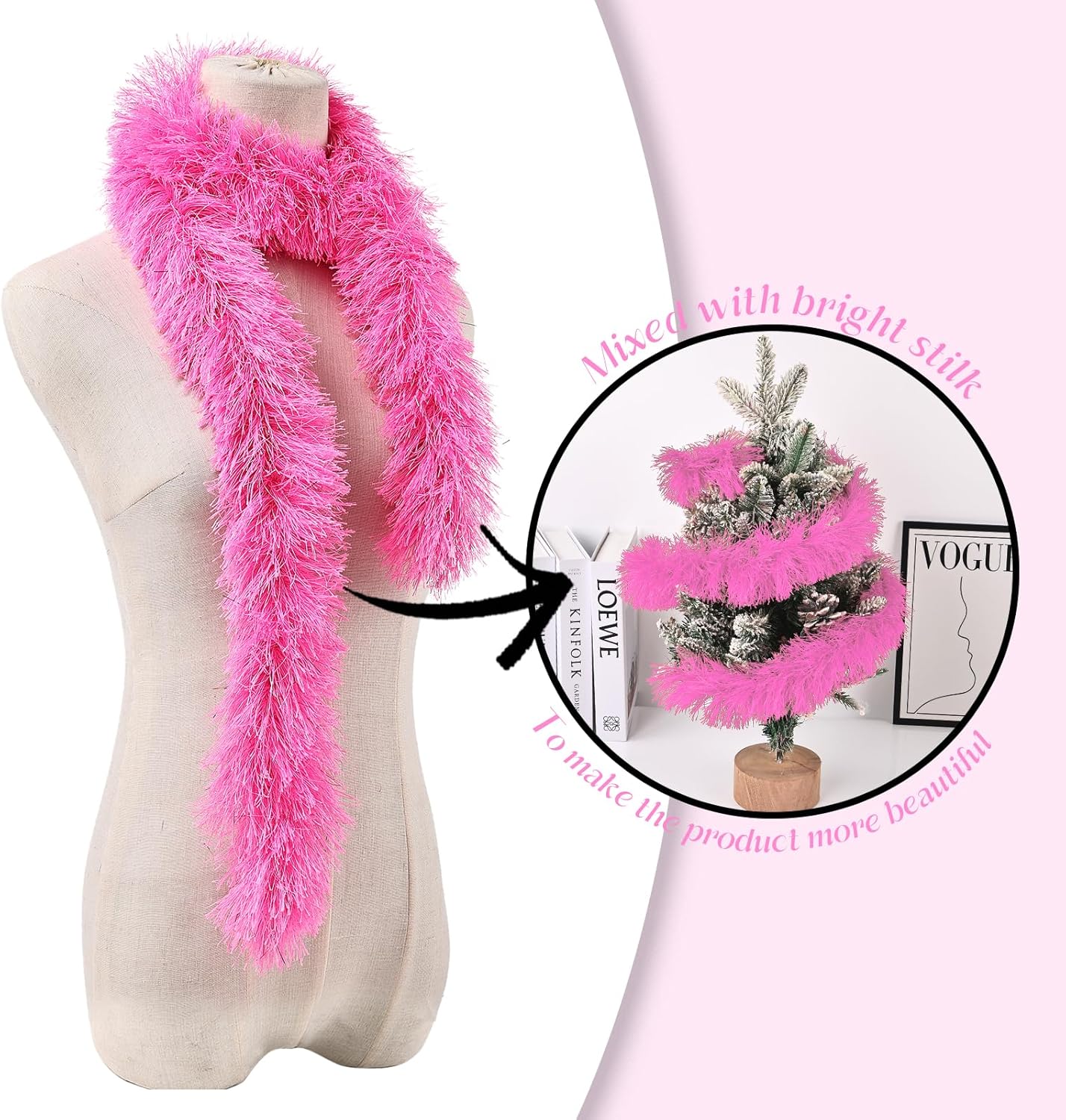 MehelloFeather 15Pcs Feather Boa 5Ft Artificial Fluffy Boas for Party Scene Arrangement Dance Party Clothing Decoration, Pink - Image 7