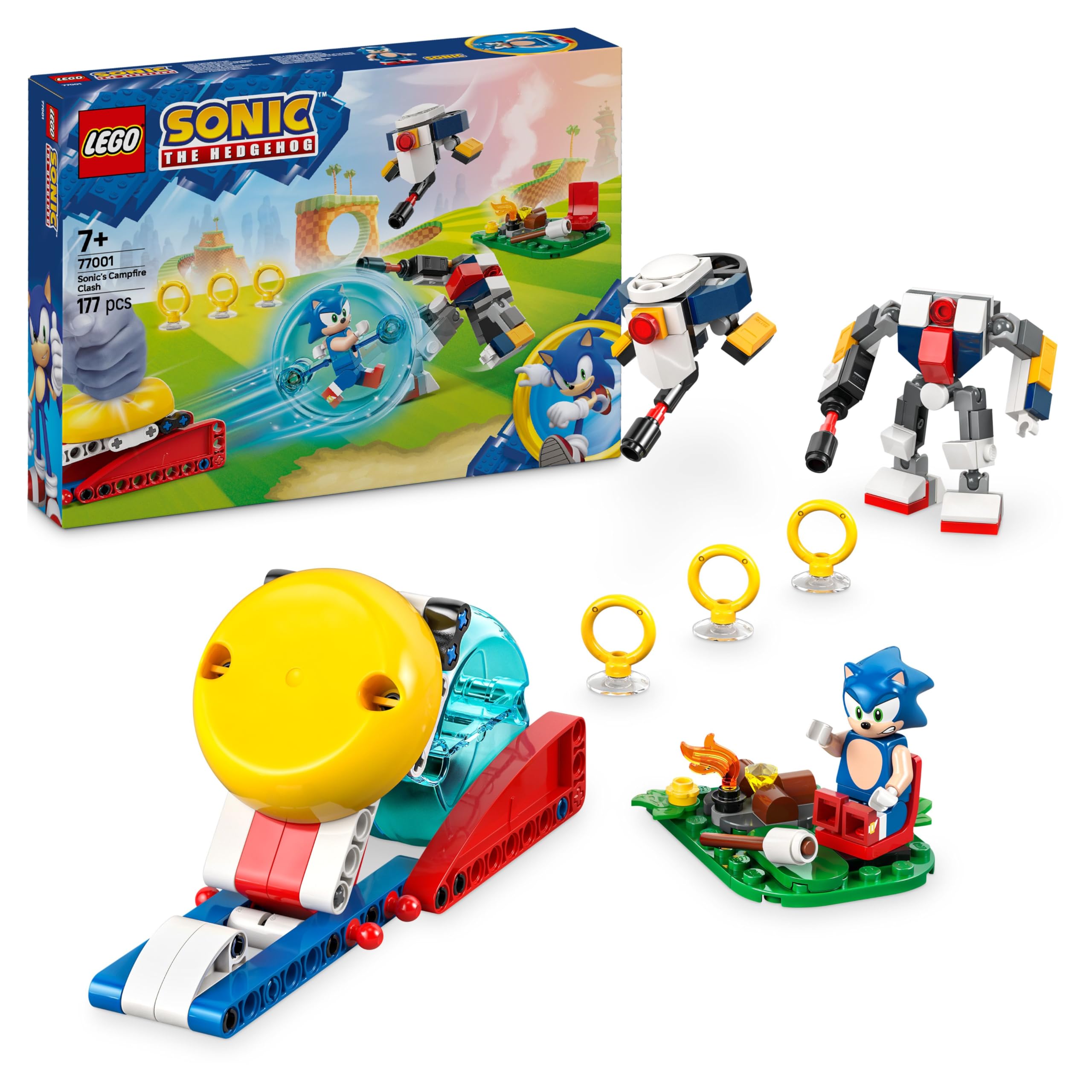 LEGO Sonic the Hedgehog: Sonic’s Campfire Clash Set, Collectible Building Toy with 4 Characters, Gold Rings and a Chaos Emerald, Gifts for Gamers, Boys & Girls aged 7 Plus 77001