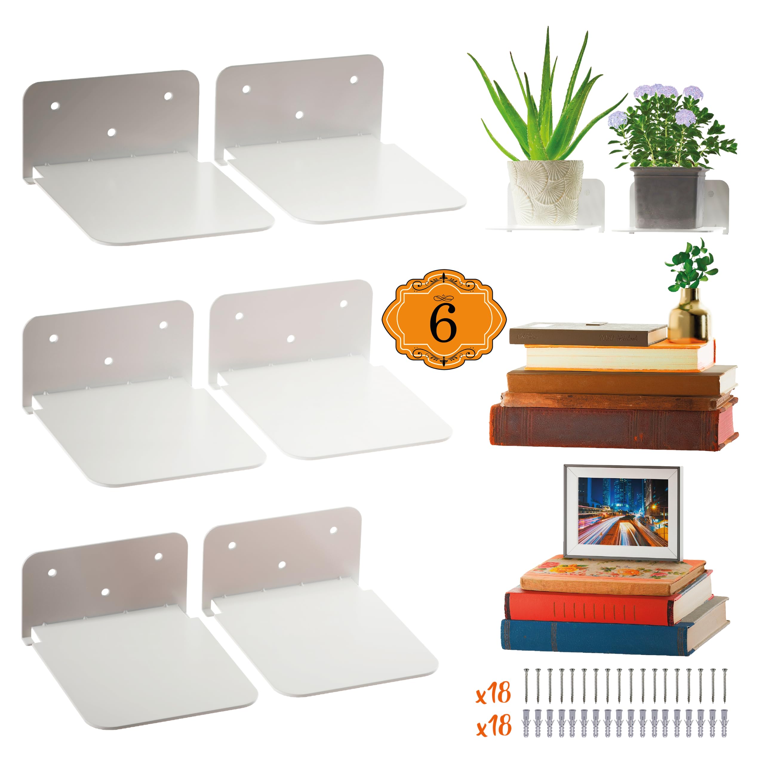MARKWALL Invisible Floating Bookshelf (Pack of 6) Sturdy Metal Heavy