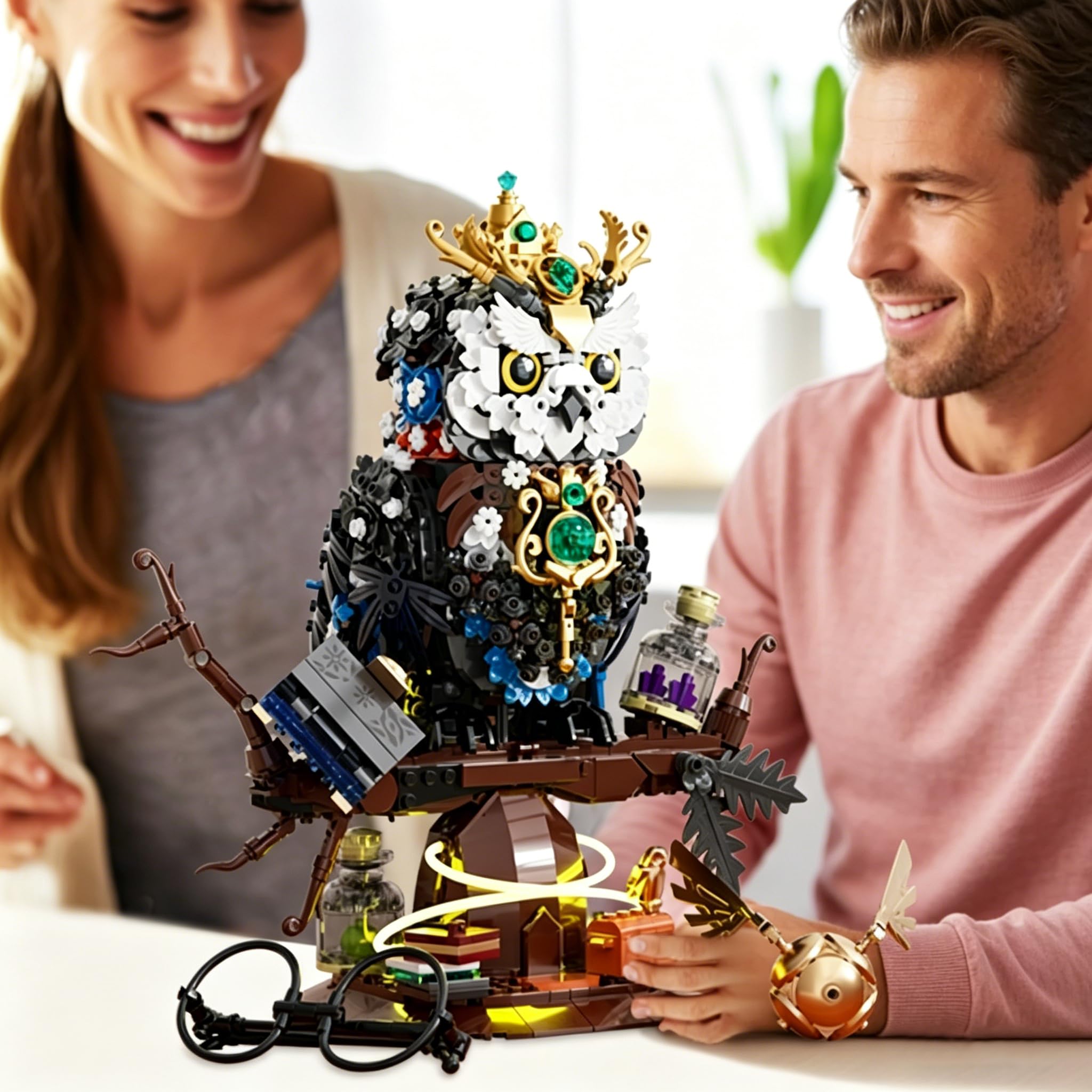 TOY PLAYER Búhos mágicos flores modelo animal con luz – Juego de bloques de sujeción para adultos, compatible con LEGO, divertido kit de construcción para adultos y jóvenes a partir de 14 años (1288