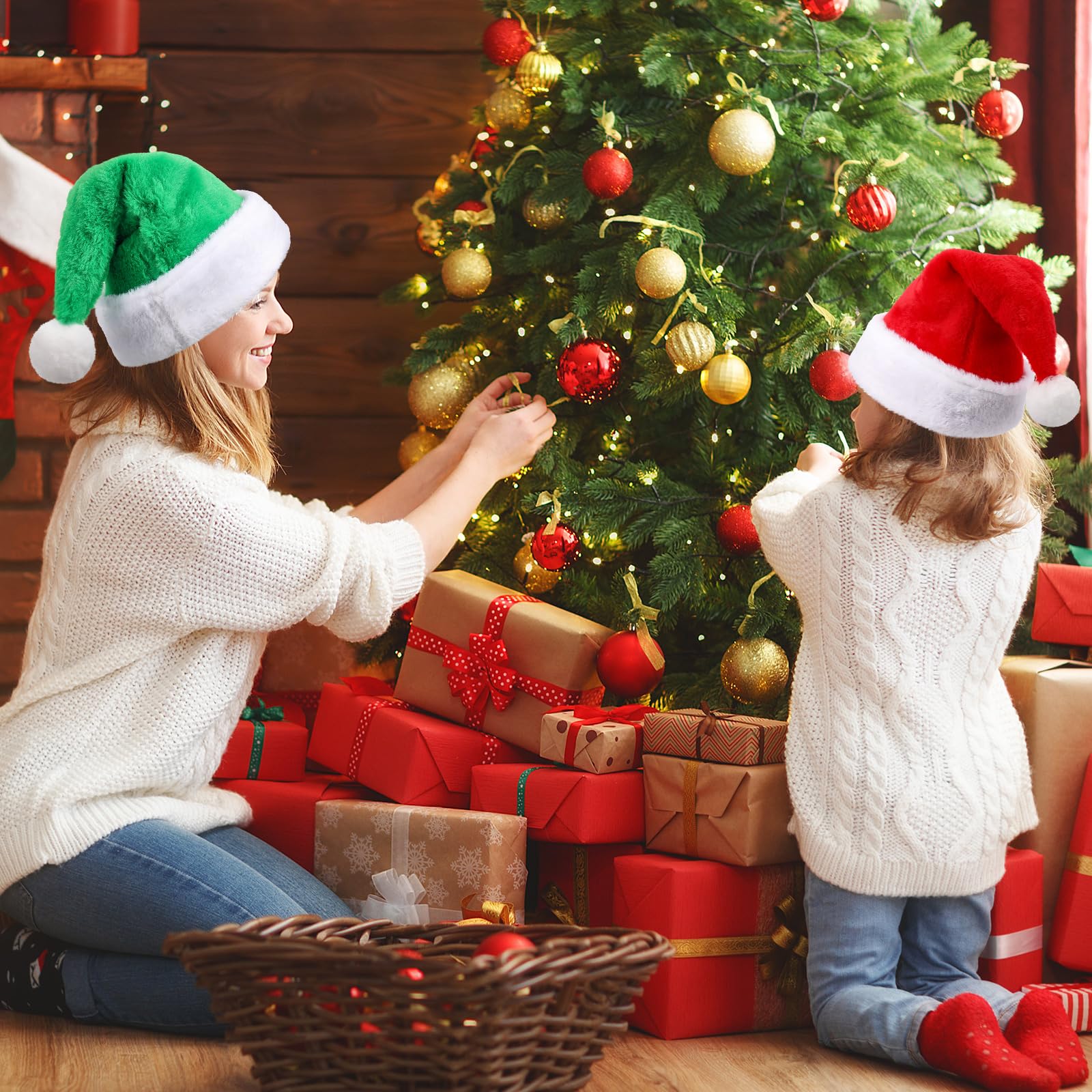 Geyoga Lot de 12 bonnets de Père Noël unisexe en velours avec bordure en fourrure pour homme et femme