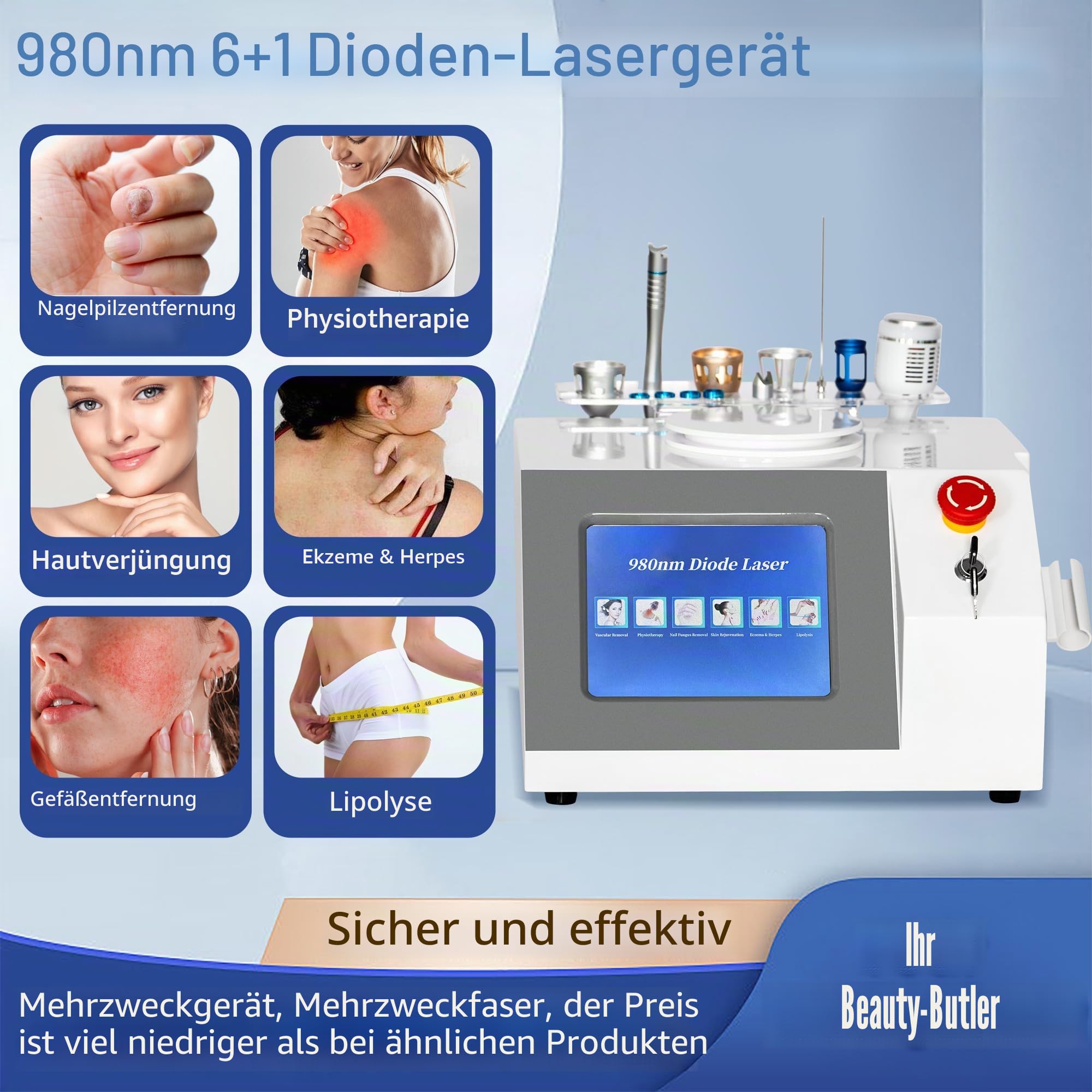980nm Dioden-Laser Gerät – 6-in-1 Multifunktionsgerät für Haut-, Nagel- und Körperpflege mit Zubehörset
