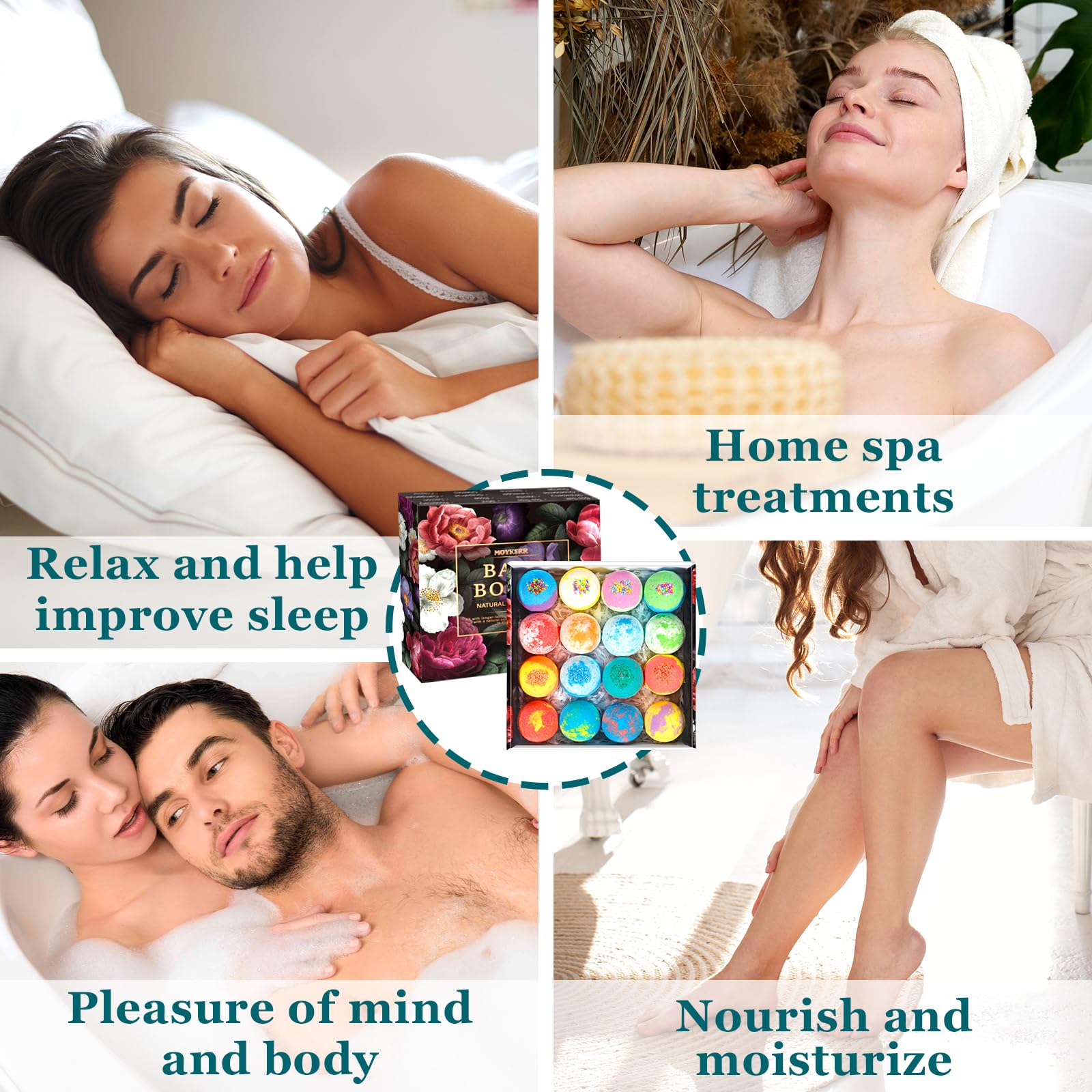 MOYKSRR Bombes de Bain, Lot de 16 Coffret Cadeau Boules de Bain, Bombes de Bain Moussantes Biologiques et Naturelles, Coffret Cadeau Femme - pour Cadeau Femme, Fille, Enfants, Fete des Meres, Noël