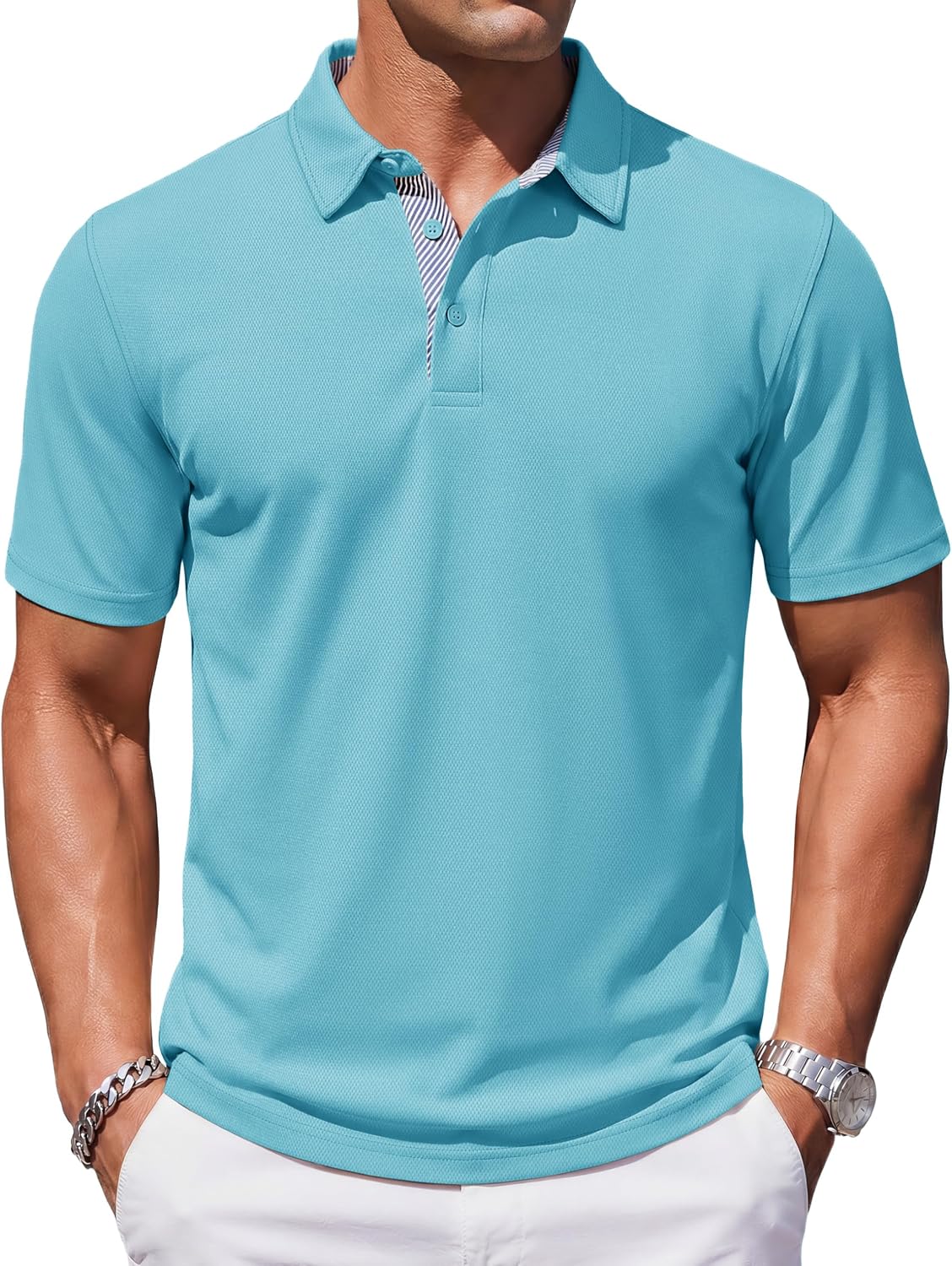TACVASEN Men's Polo Shirts Short Sleeve Cotton Pique T-Shirt 3 Buttons Golf Shirts Classic Fit Casual T-Shirt