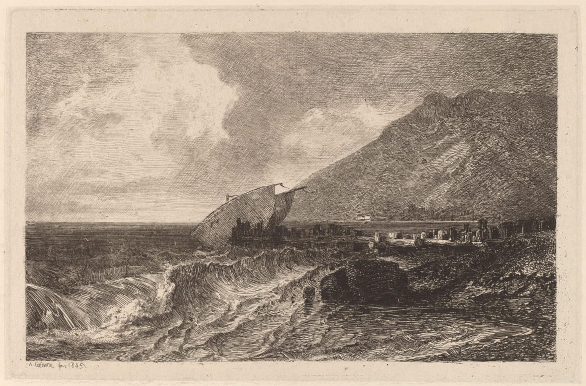 ARTXLXXBN Famous Prints Artwork Pictures Poster Painting Art Shipwreck on a Shore by Alexandre Calame Artwork Landscape Pictures for Home Decor 60x90cm