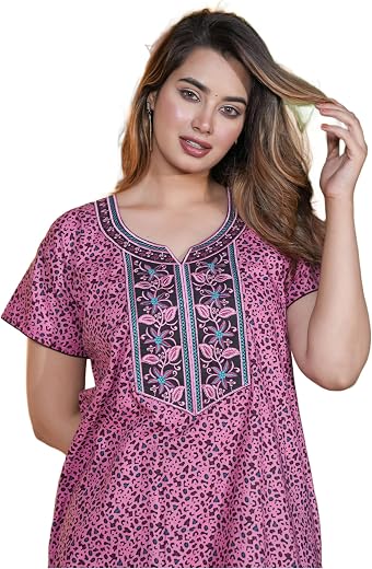 Mithdi Pure Cotton Embroidered Night Gown for Women | Nighty | Maxi Gown | Nightdress | Sleepwear | Comfort wear Nighty