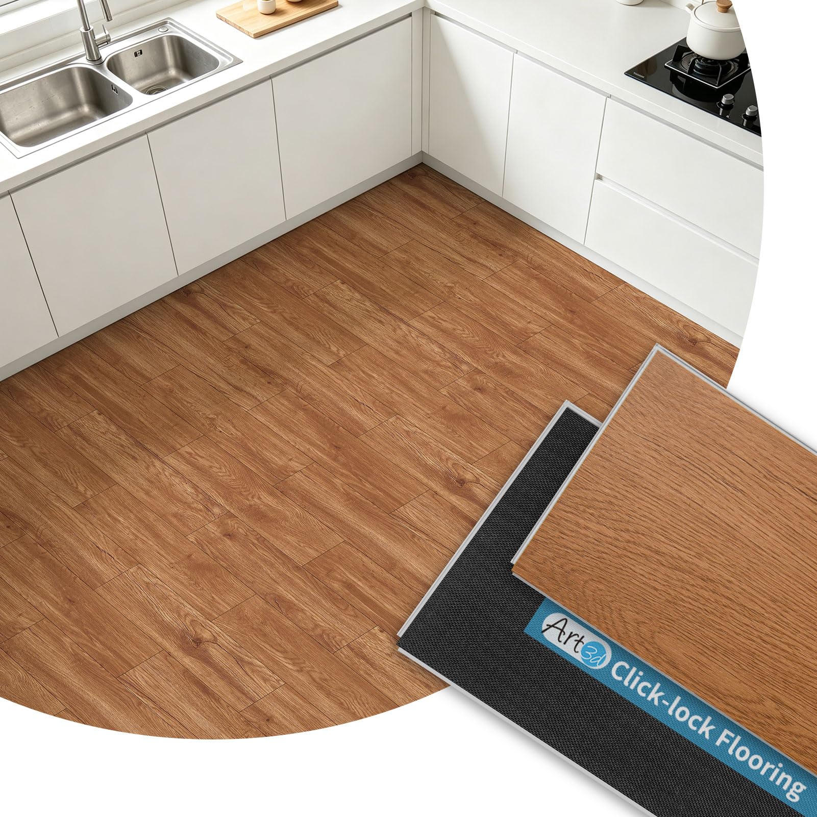 Art3d Wood Textured Click-Lock SPC Floor Tiles 24-Pack, 24x6 Inch Vinyl Floor Planks– Waterproof Flooring for Living Room, Kitchen, Basement, Ideal