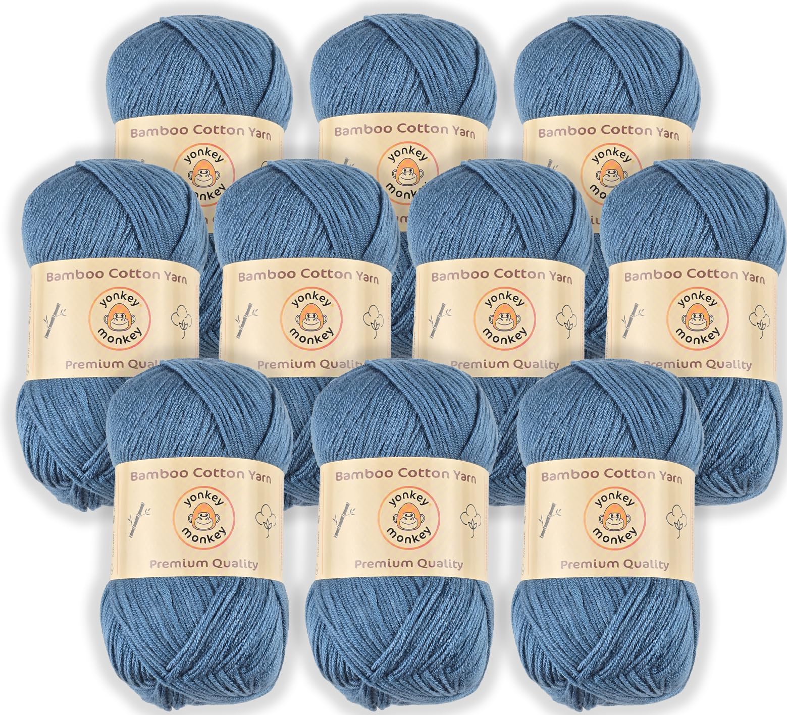 10-Pack of Yonkey Monkey 500 Grams Yarn - 70% Rayon derived from Bamboo, 30% Cotton - Imported - Cowboy Blue 9030
