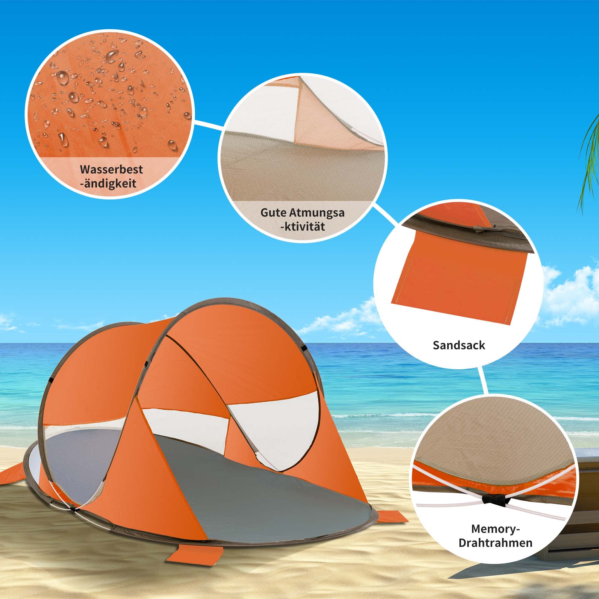 Duhome Abri de Plage Pop Up Pliable Tente Anti UV de Plage 2-3 Personnes Protection Solaire avec Sac pour Camping Jardin, Orange
