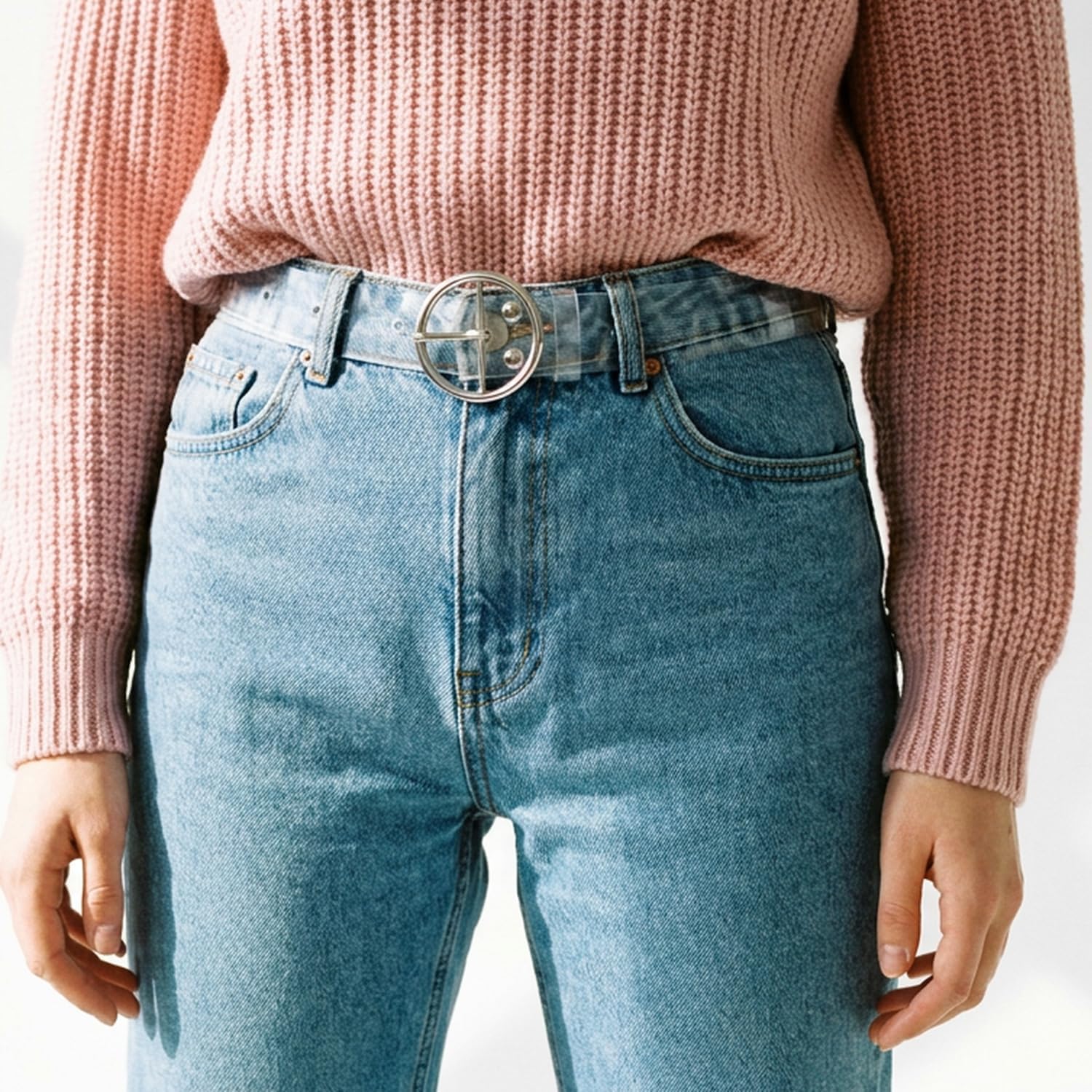 Trendy Chic Transparent Women Buckle Belt Wide Waist Waistband Clear For Girls Boys Jeans Dress
