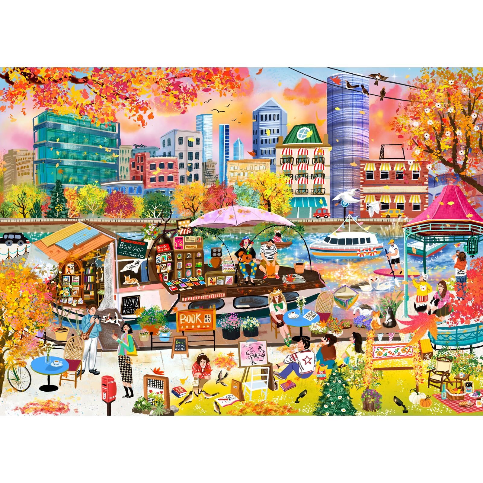 HUADADA 1000 Piece Jigsaw Puzzles for Adults-Autumn Riverfront — image 1