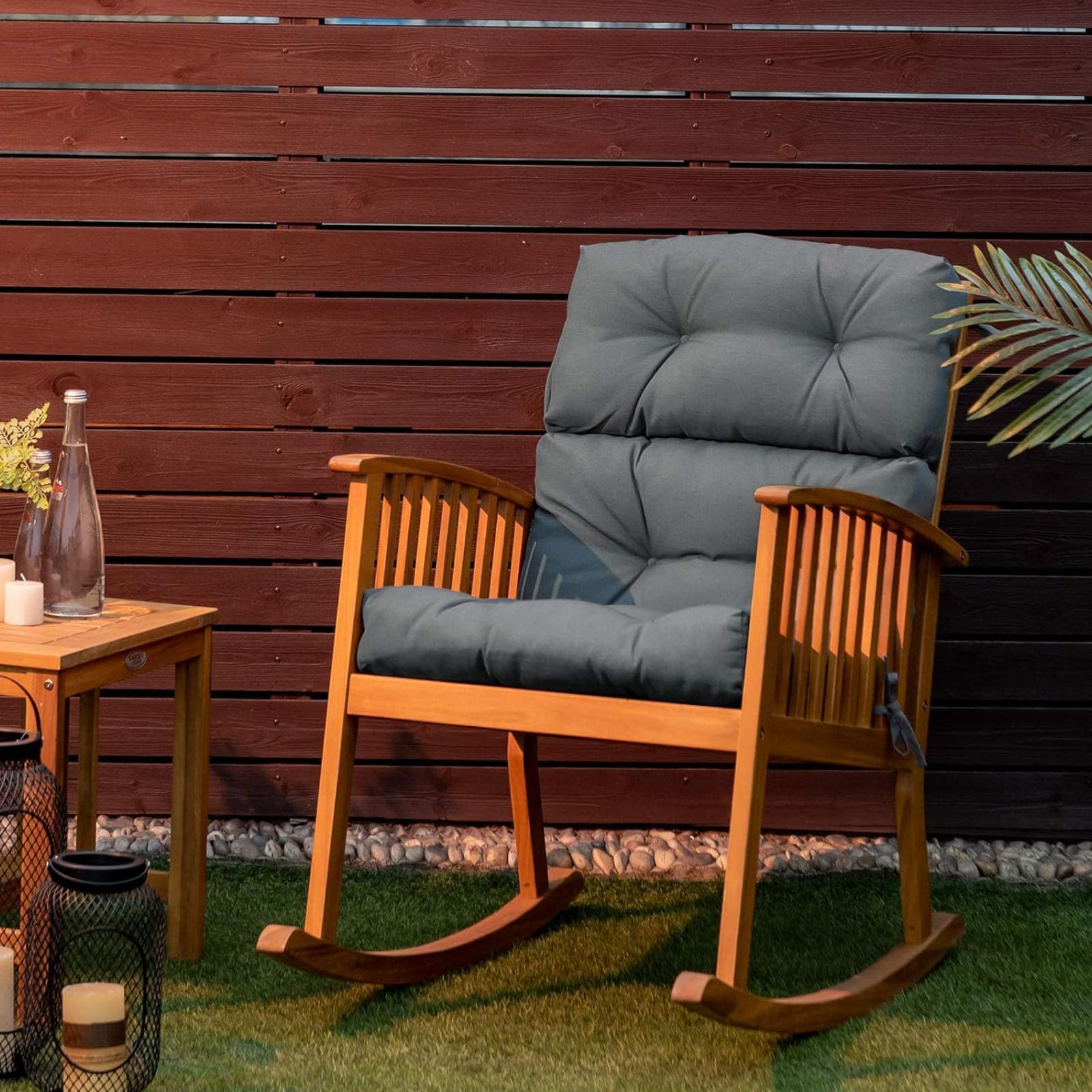 Cojín de Respaldo Alto para Silla de Patio, Resistente al Agua, con mechones capitoné y Lazos, para Mecedora Adirondack, Asiento de Repuesto Acolchado, Almohadillas capitoné para Muebles de