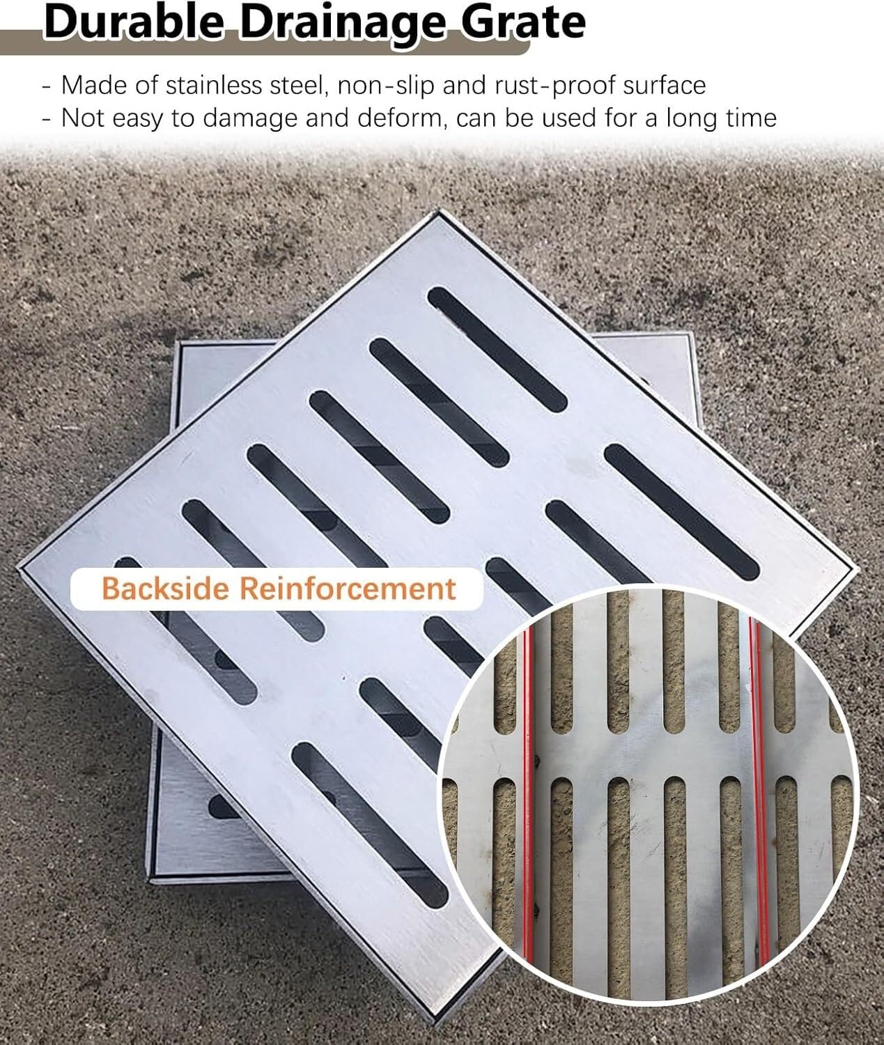 Fußgängerentwässerungsgitterrinne, Betonbordstein-Metallrillentwässerung, Hofduschentwässerung, schnelle Entwässerung, langlebiges Rillenentwässerungssystem(30x30x2cm(11 3/4 x 11 3/4 x 3/4))