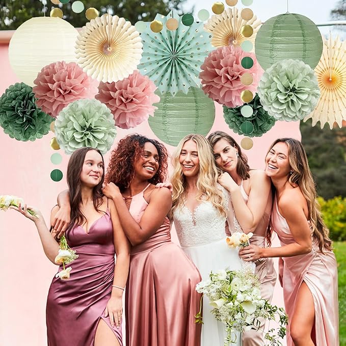 Kit Decoracion Fiesta Verde Salvia Rosa Polvo 14 Piezas miniatura 2